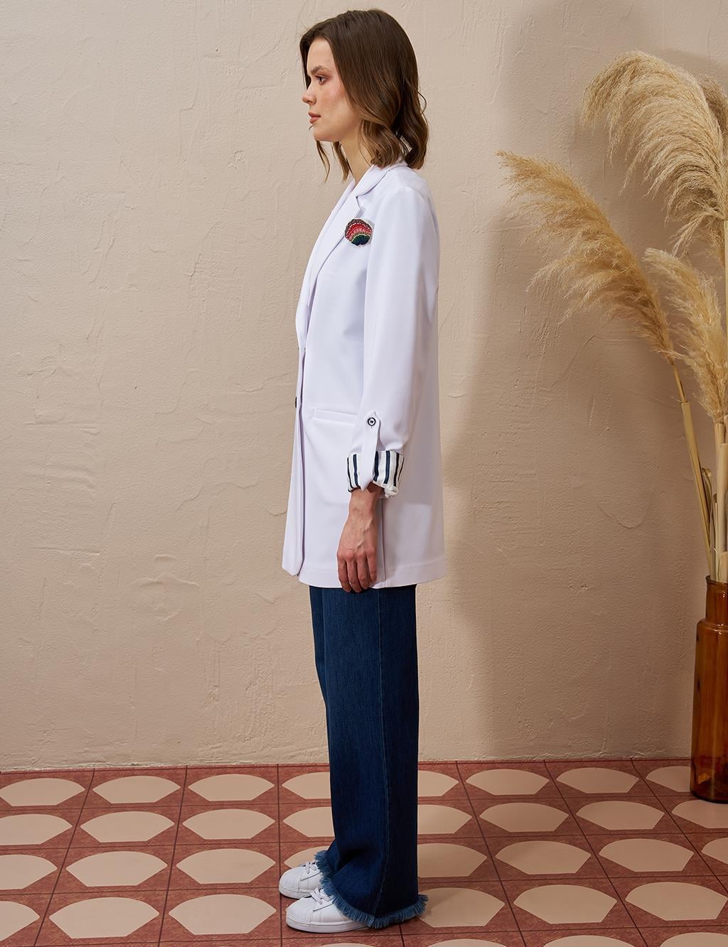 BROŞLU BLAZER CEKET OPTİK BEYAZ  13026