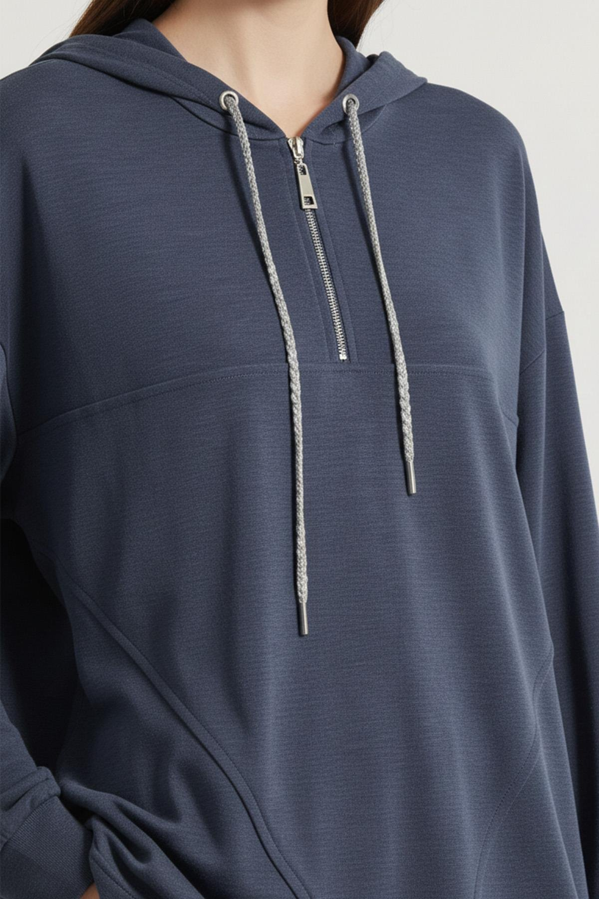 Rahat Kesim Kapüşonlu Sweatshirt ve Pantolon Takımı İndigo 14411
