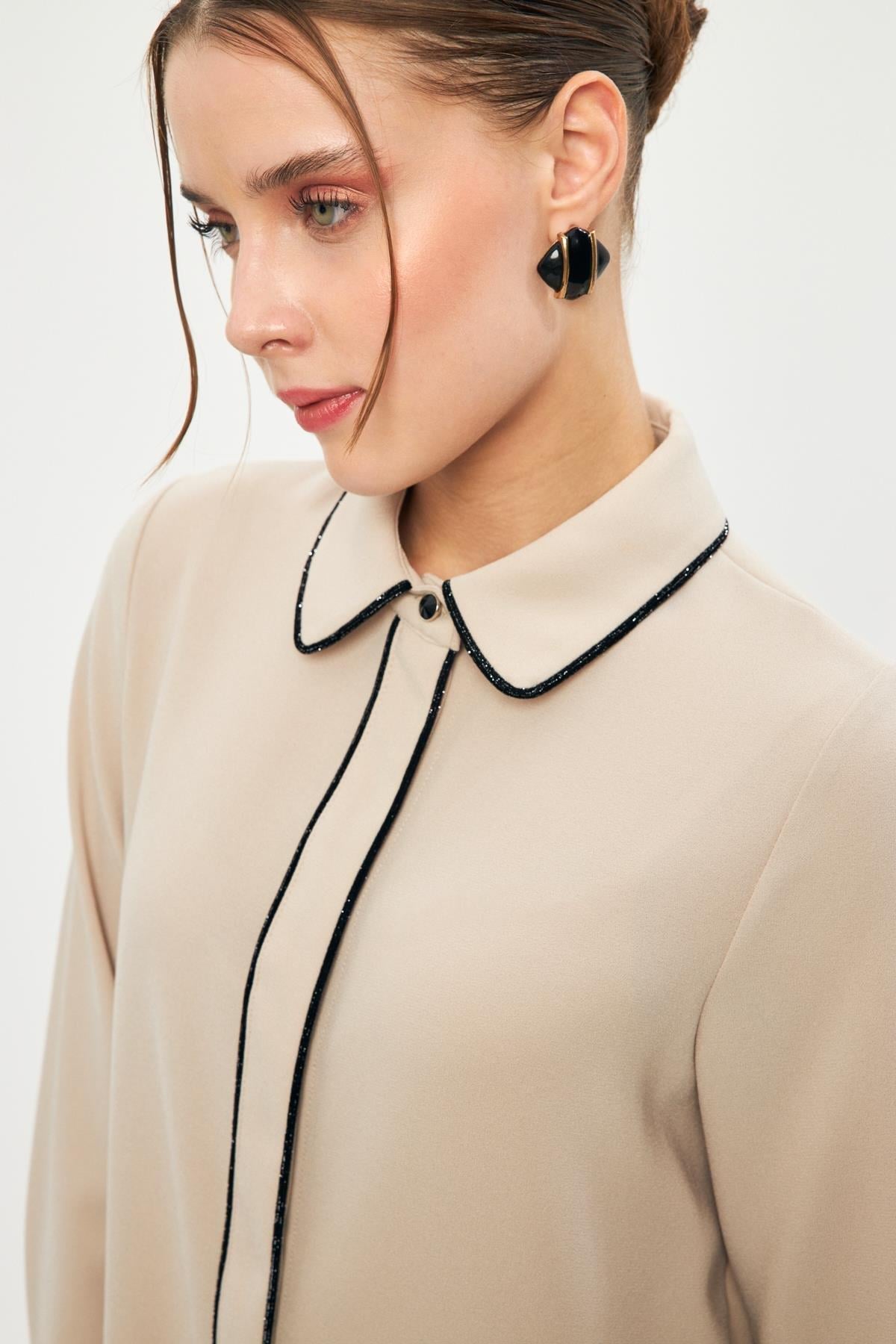 Şerit Detaylı Bej Tunik 1498