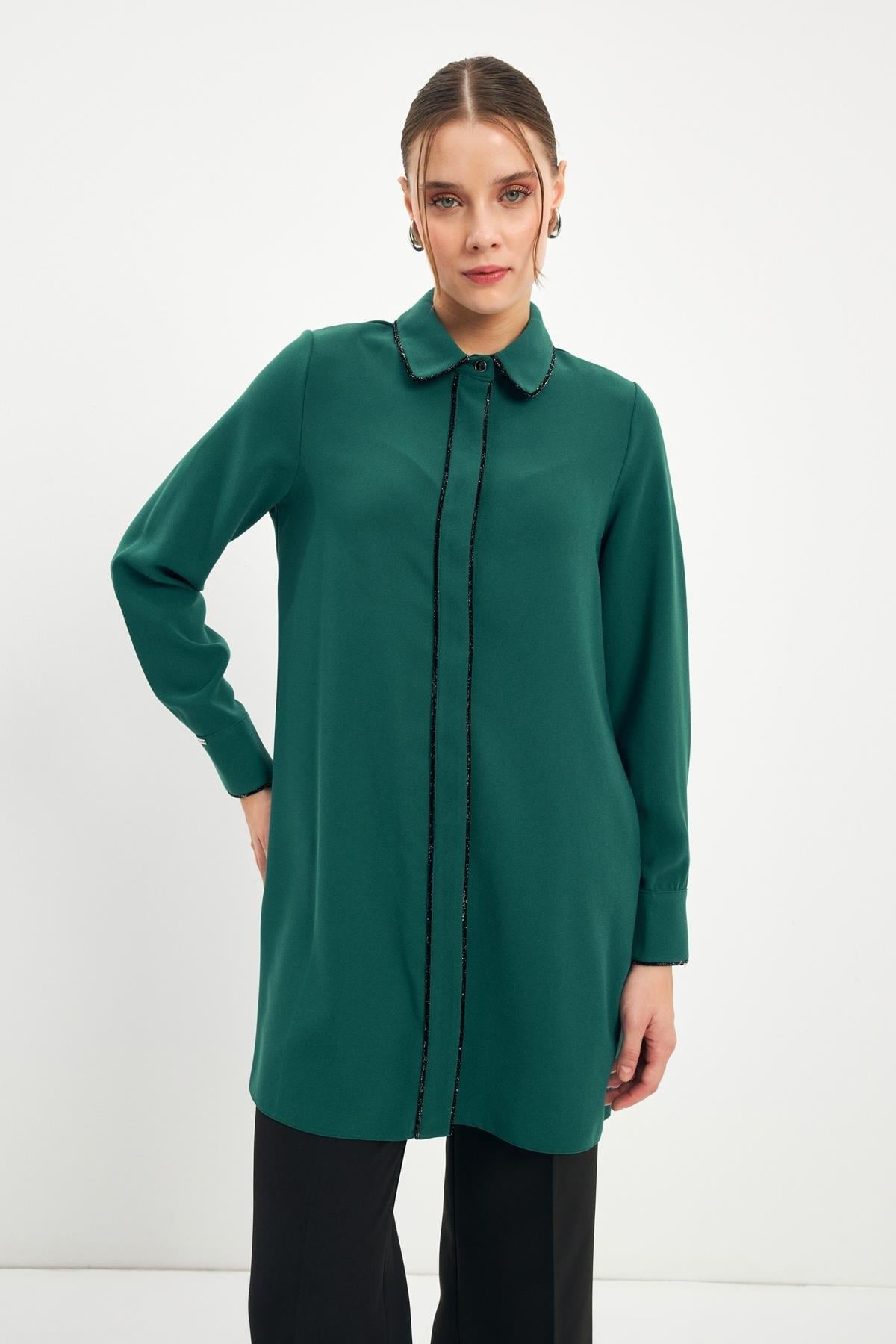 Şerit Detaylı Zümrüt Tunik 1498