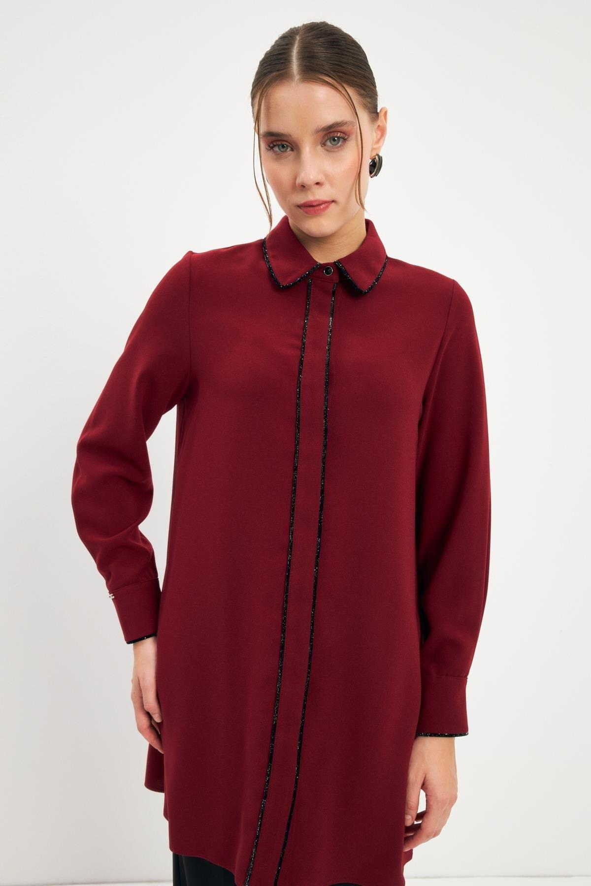Şerit Detaylı Bordo Tunik 1498