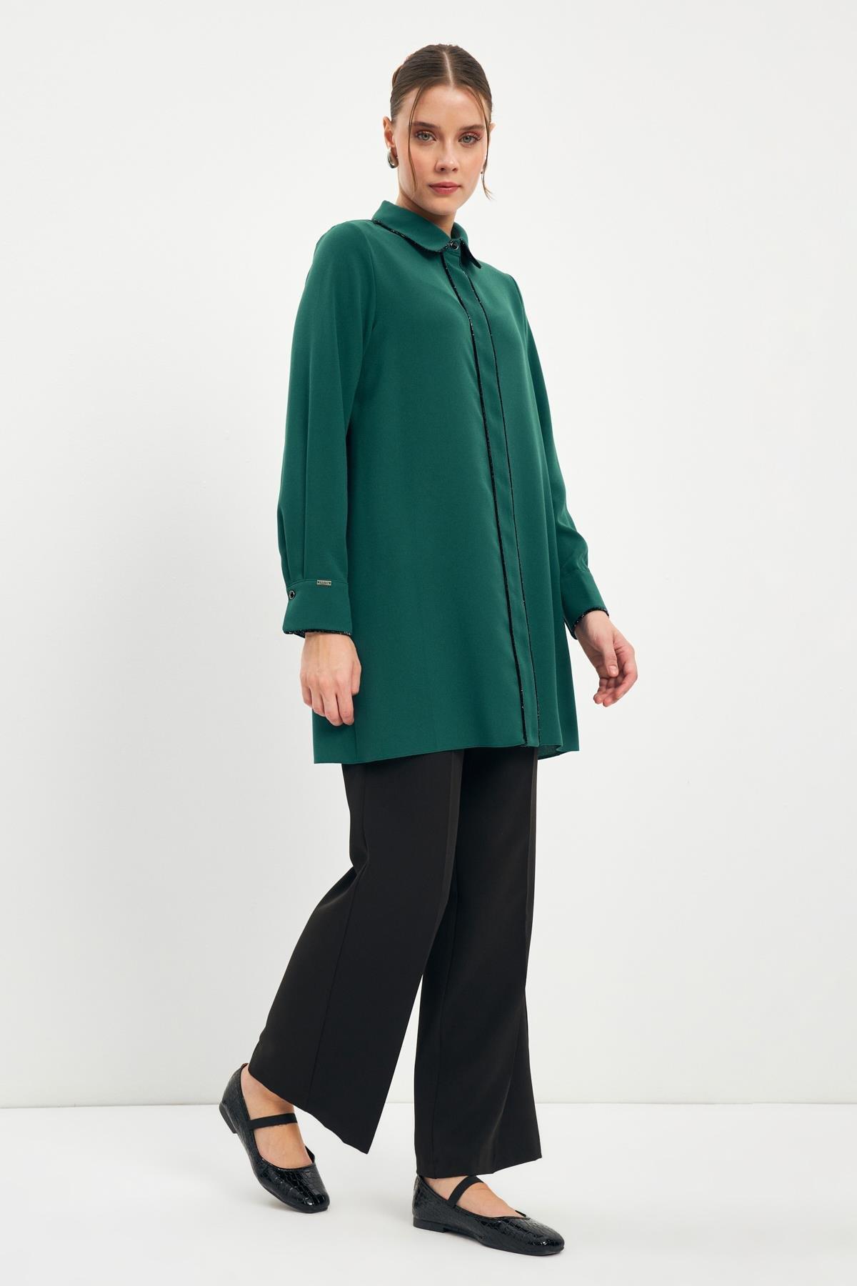 Şerit Detaylı Zümrüt Tunik 1498