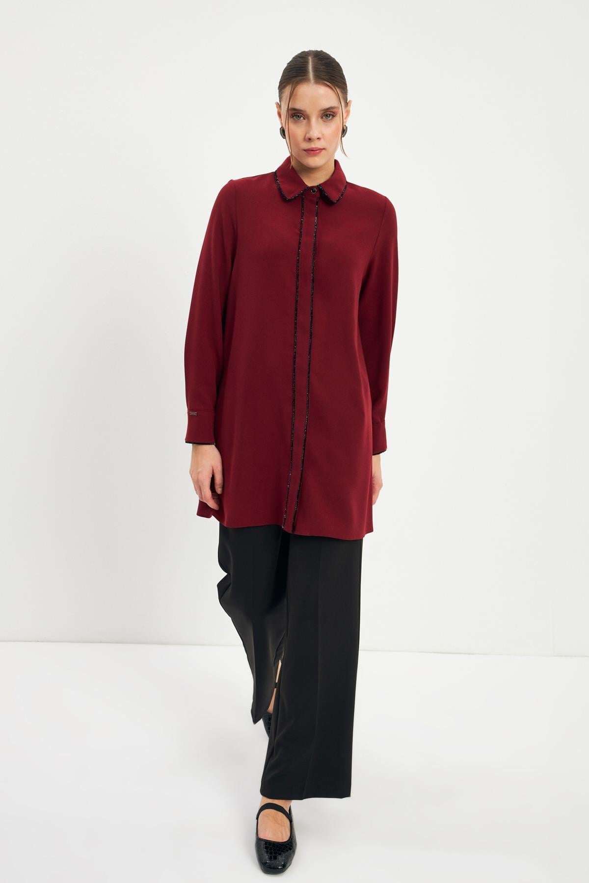 Şerit Detaylı Bordo Tunik 1498