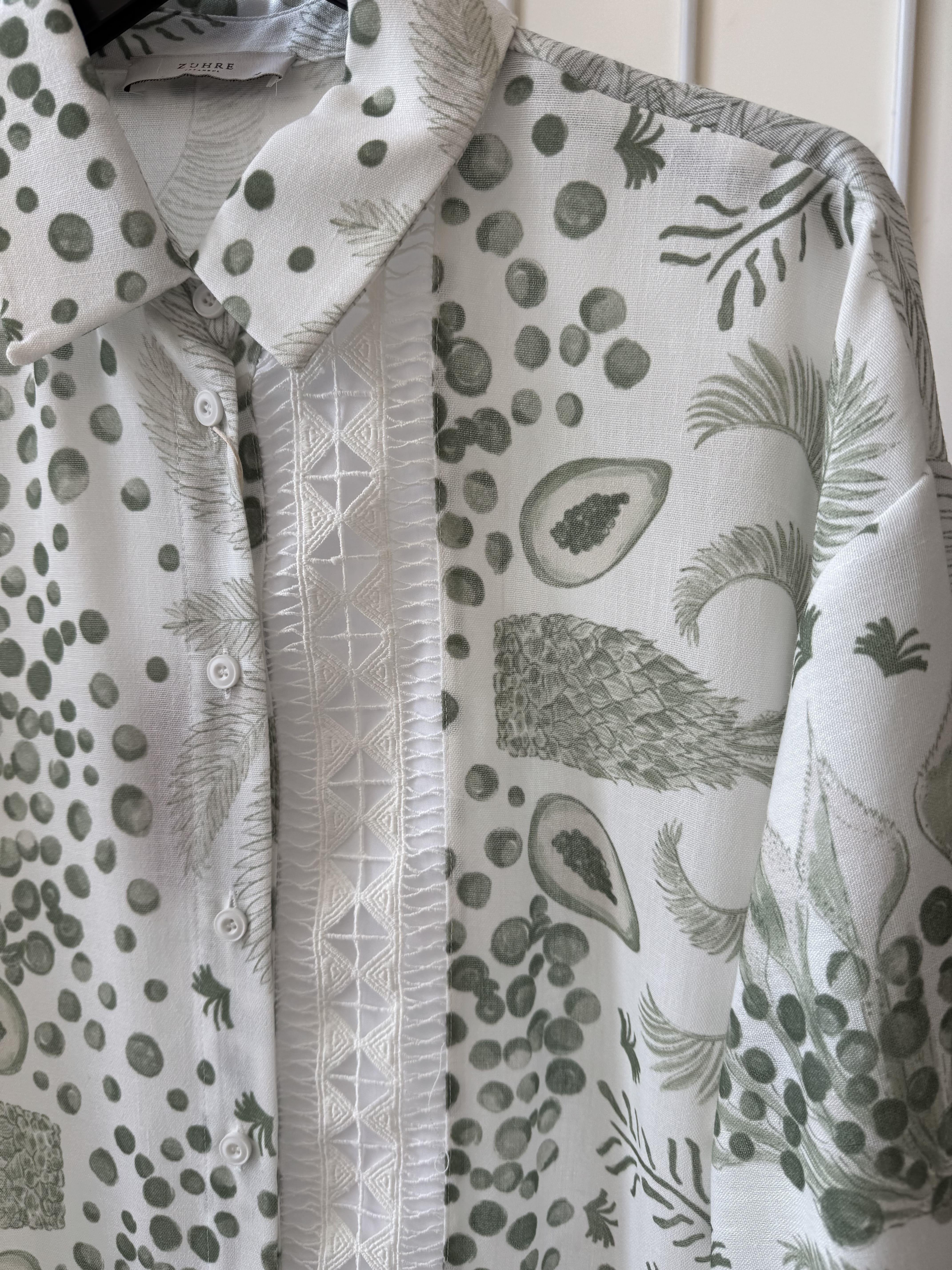 Desenli Şerit Detaylı Yeşil Tunik T-1570