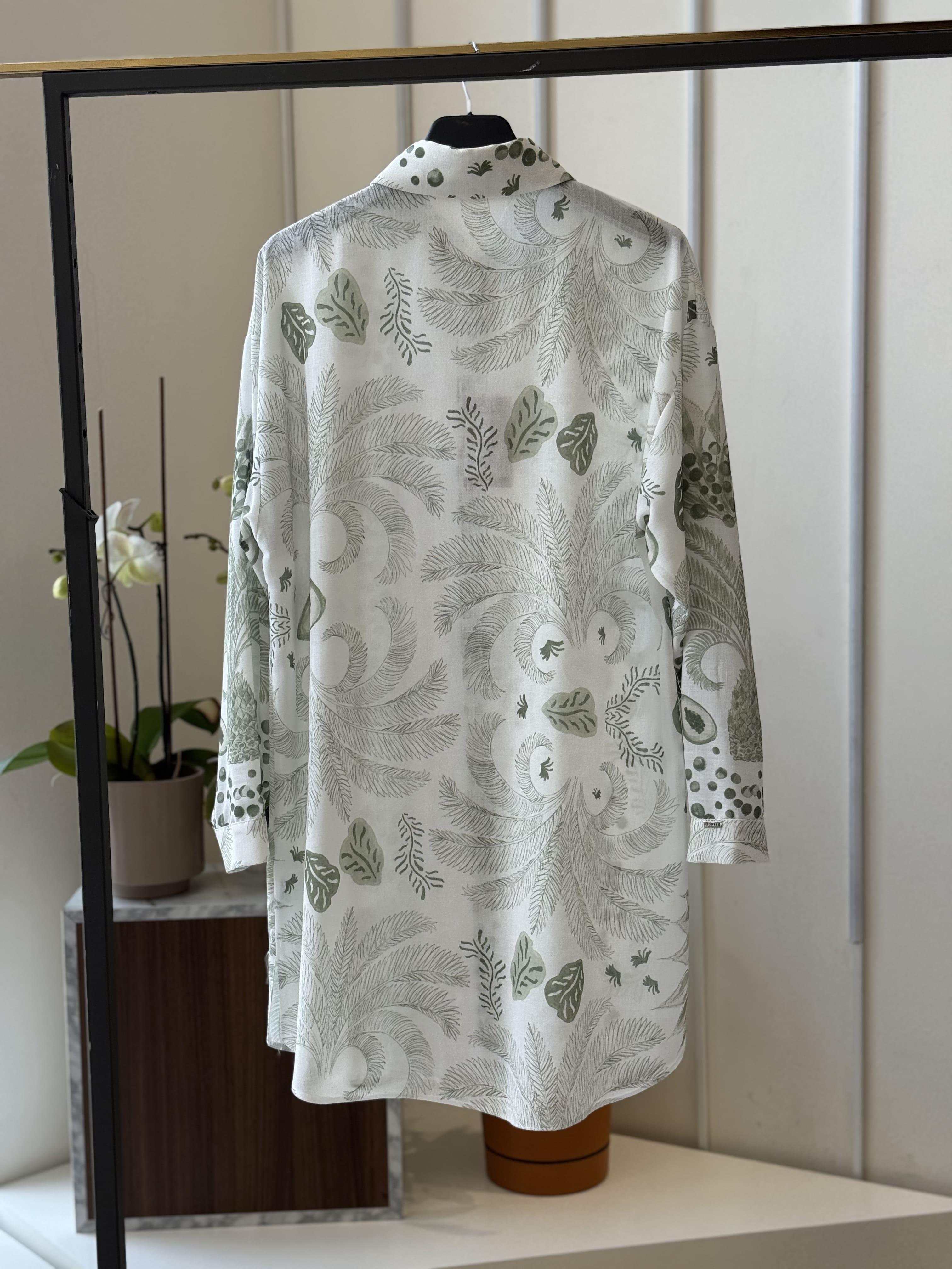 Desenli Şerit Detaylı Yeşil Tunik T-1570