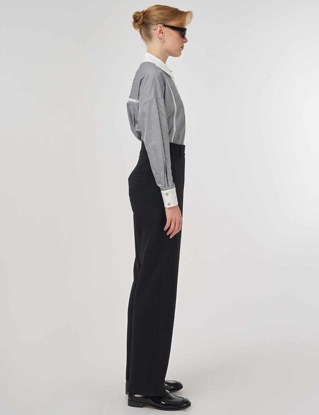 Düğme Detaylı Kumaş Pantolon Siyah 16049