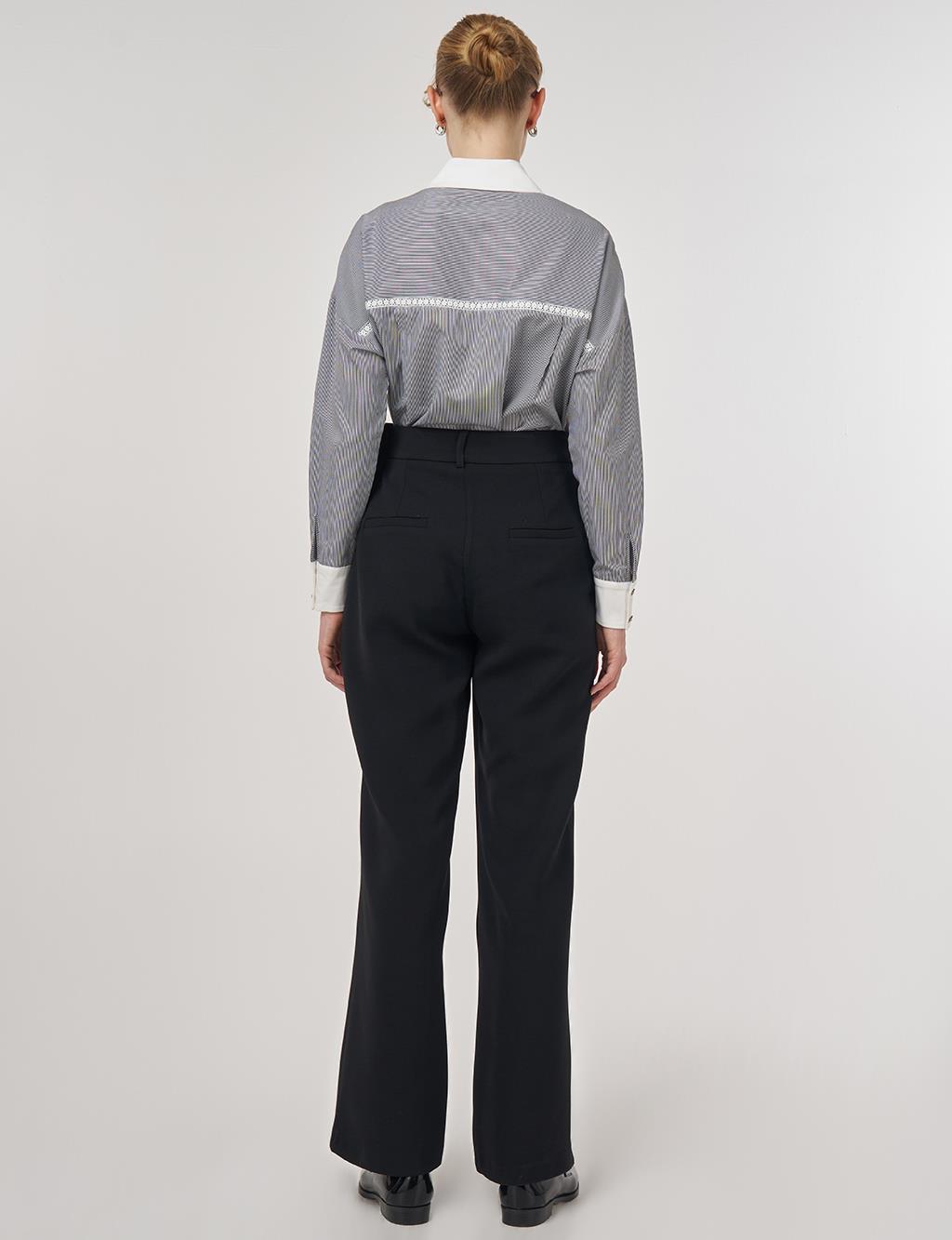 Düğme Detaylı Kumaş Pantolon Siyah 16049