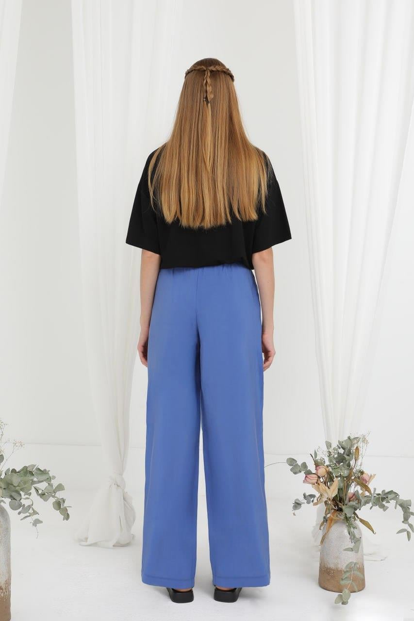 Bol Paça Beli Lastikli İndigo Pantolon 20646