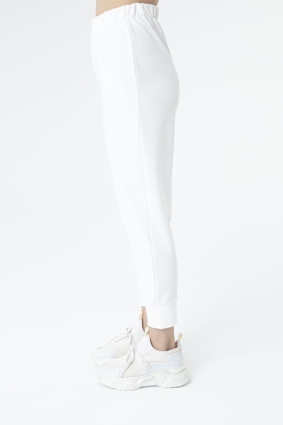 Kadın Ribana Detaylı Beyaz Eşofman Altı 30189