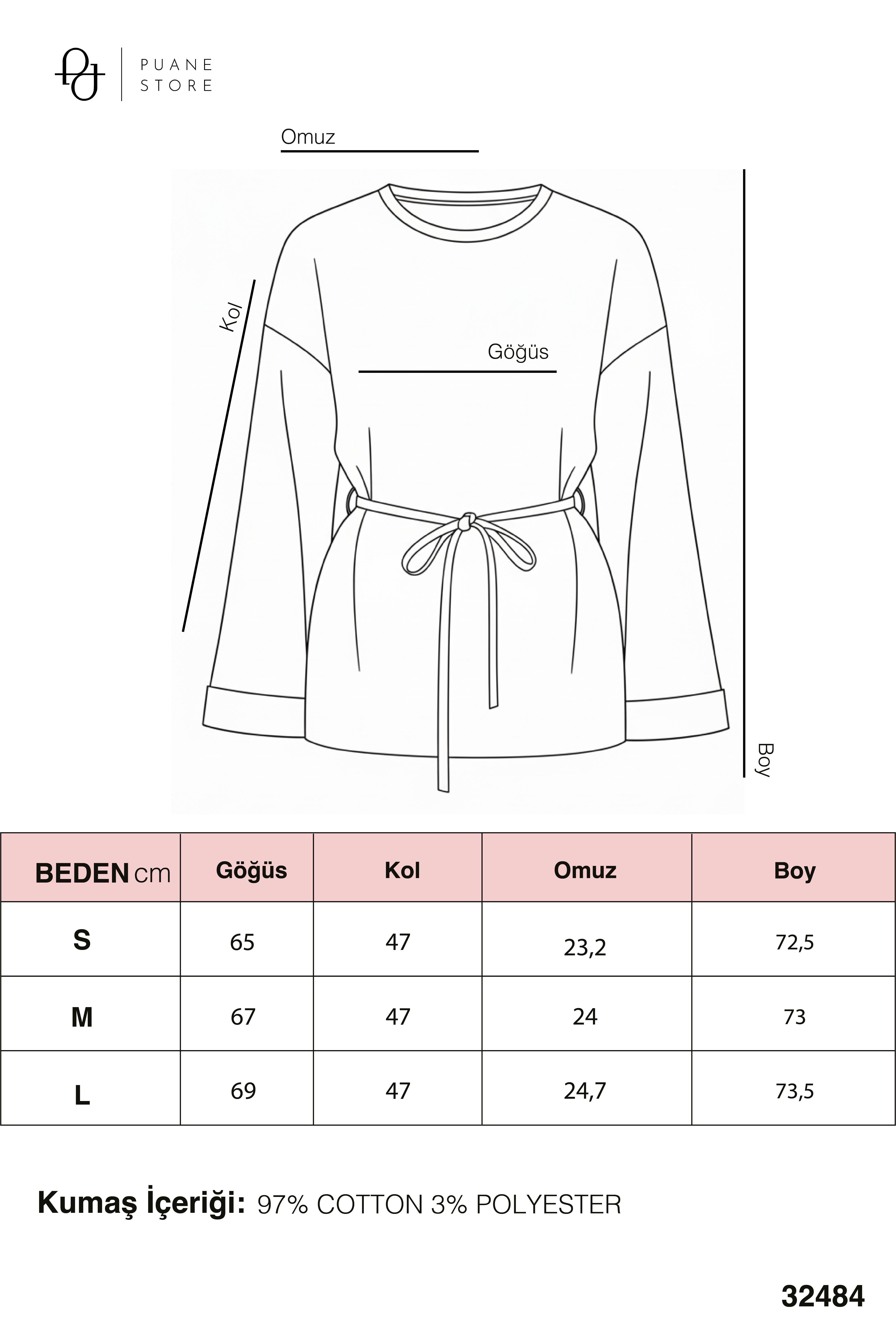 Uzun Kollu Çizgili Belden Bağlamalı Rahat Kesim Lacivert Tunik 3248432484