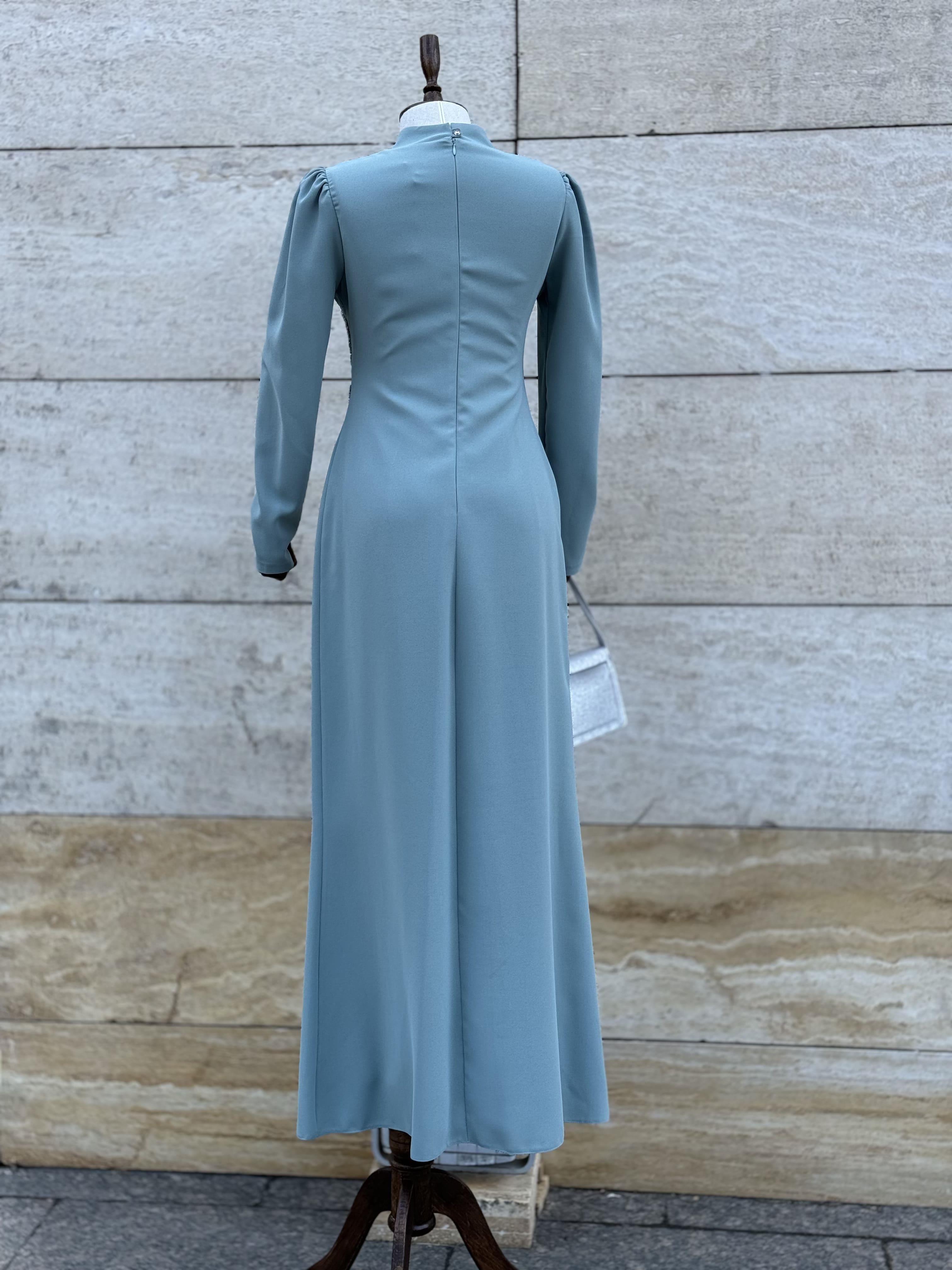 Taş Desen Yeşil Abiye 4137