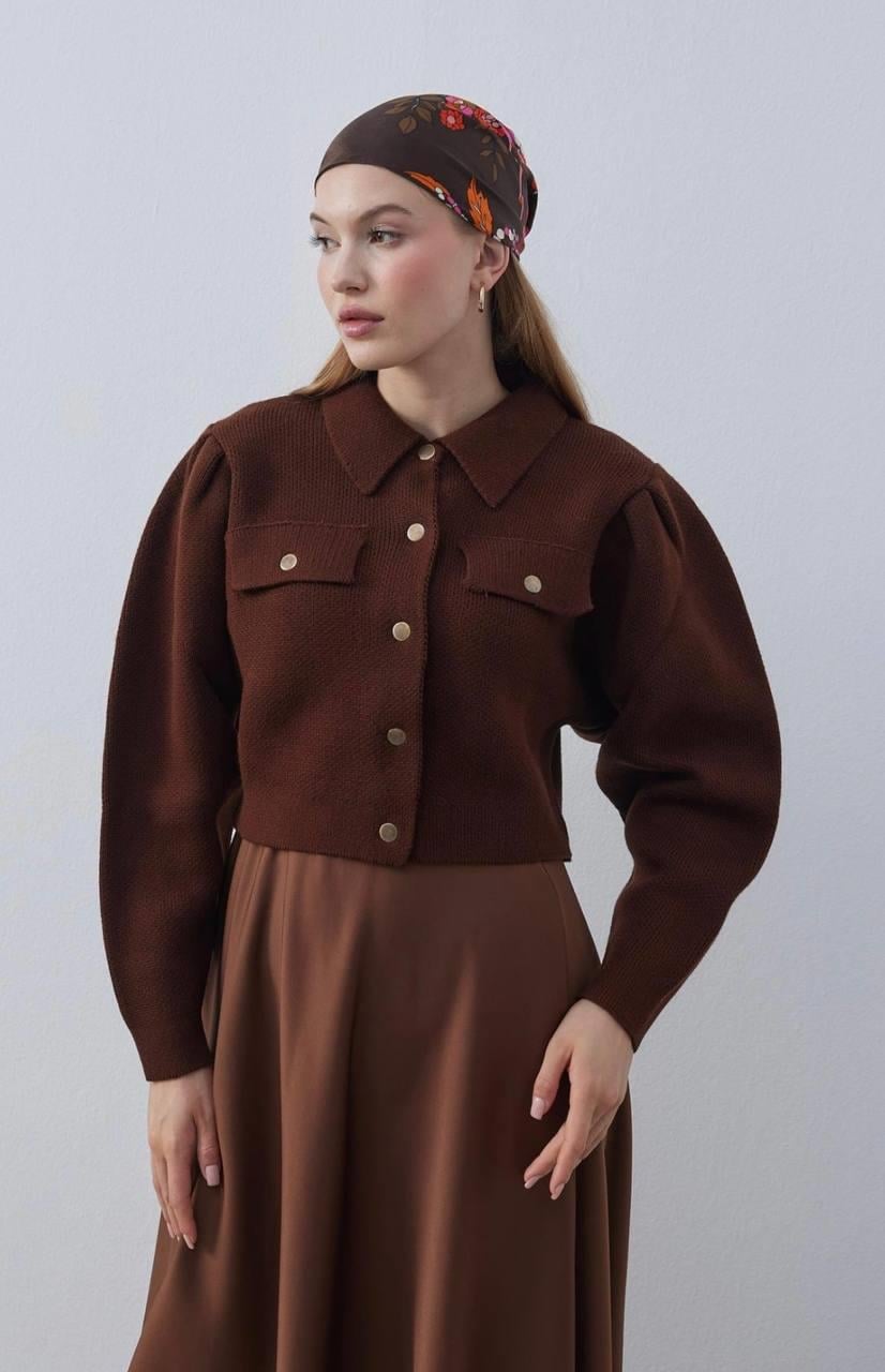 Çıtçıt Detaylı Kahve Triko Hırka 4139