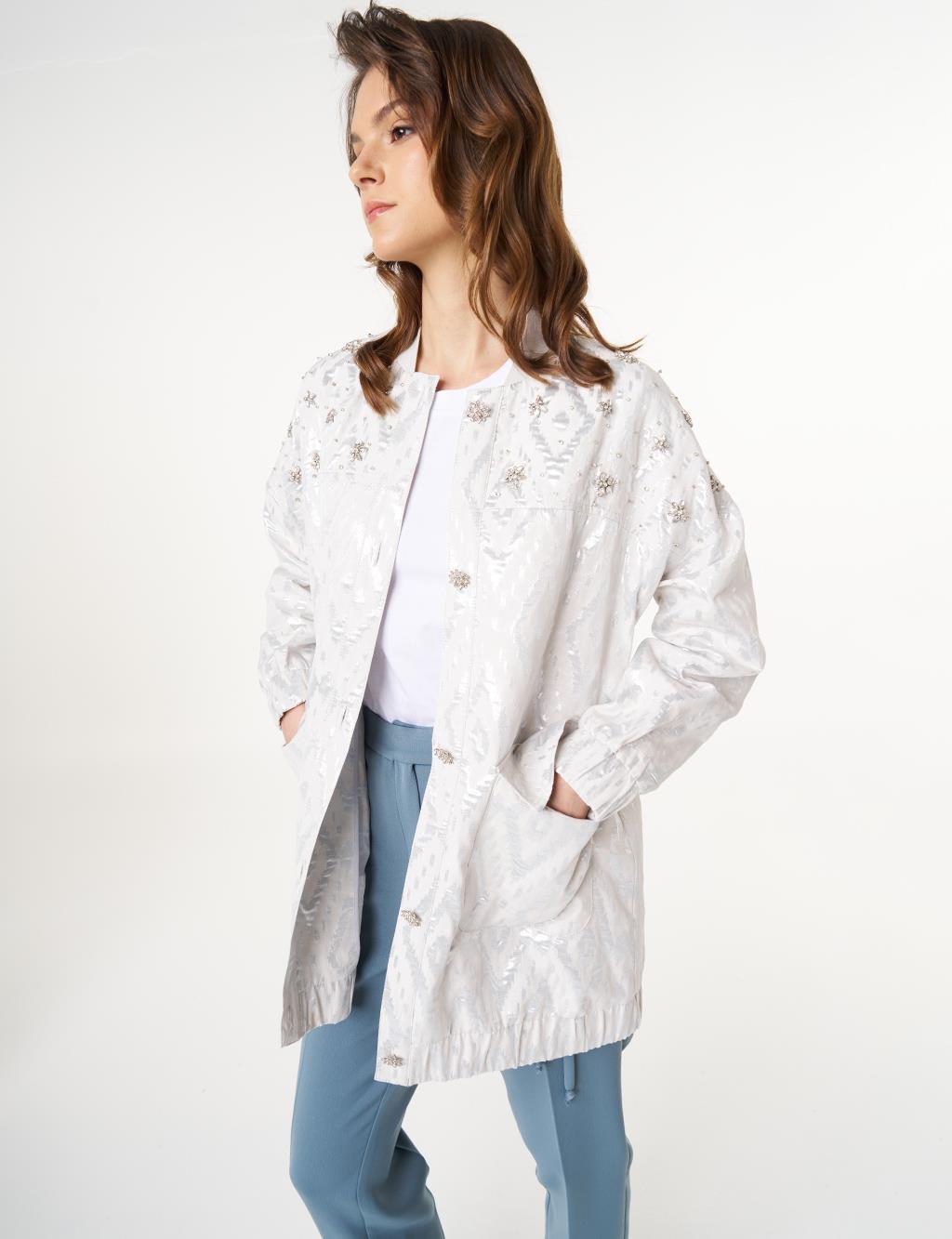 Baklava Desenli Jakarlı Ceket Gri 73015