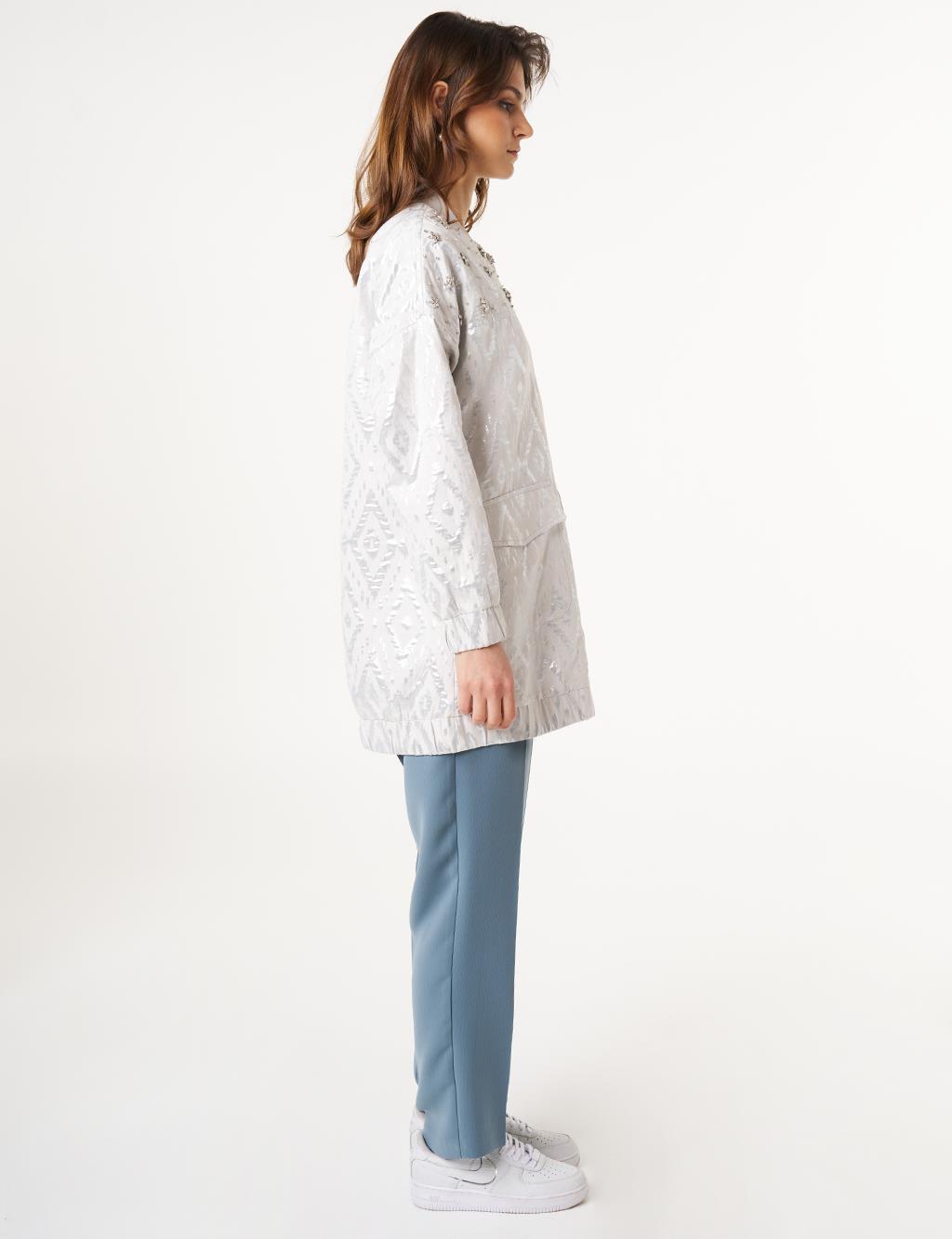 Baklava Desenli Jakarlı Ceket Gri 73015