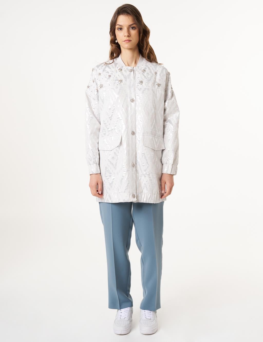 Baklava Desenli Jakarlı Ceket Gri 73015