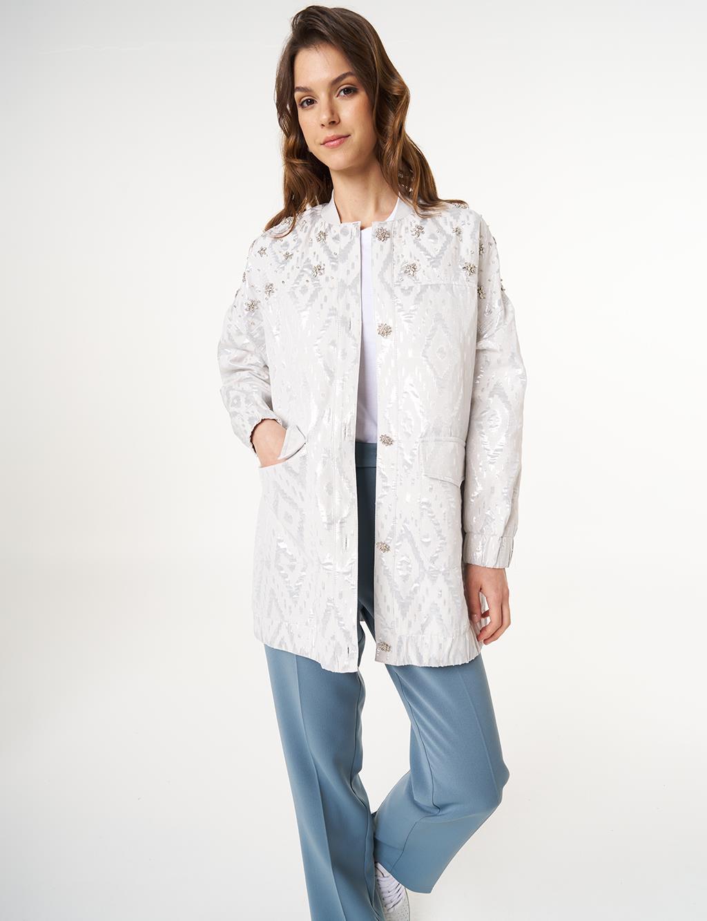 Baklava Desenli Jakarlı Ceket Gri 73015