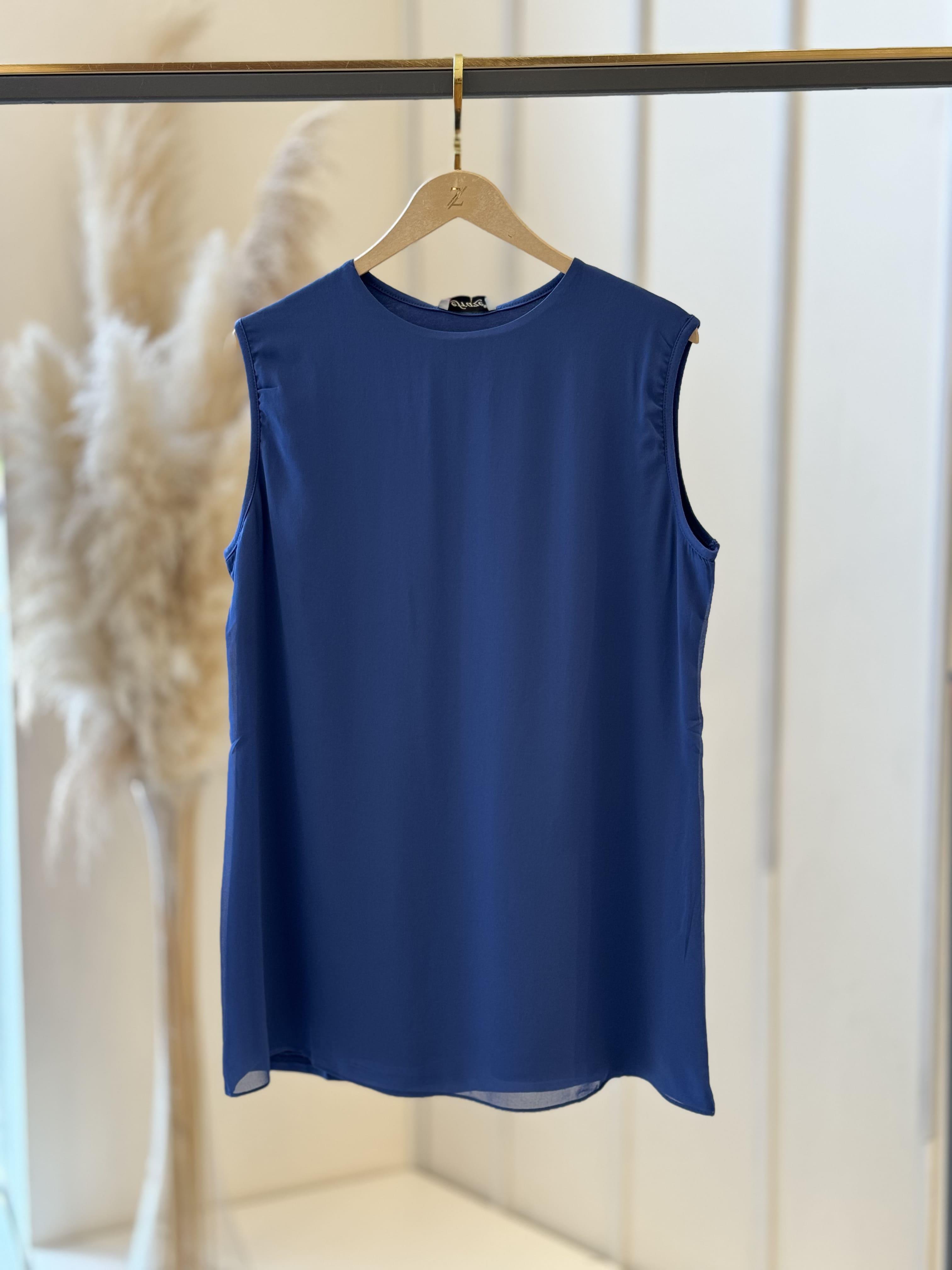 Önü Şifonlu Kolsuz İndigo İçlik 869