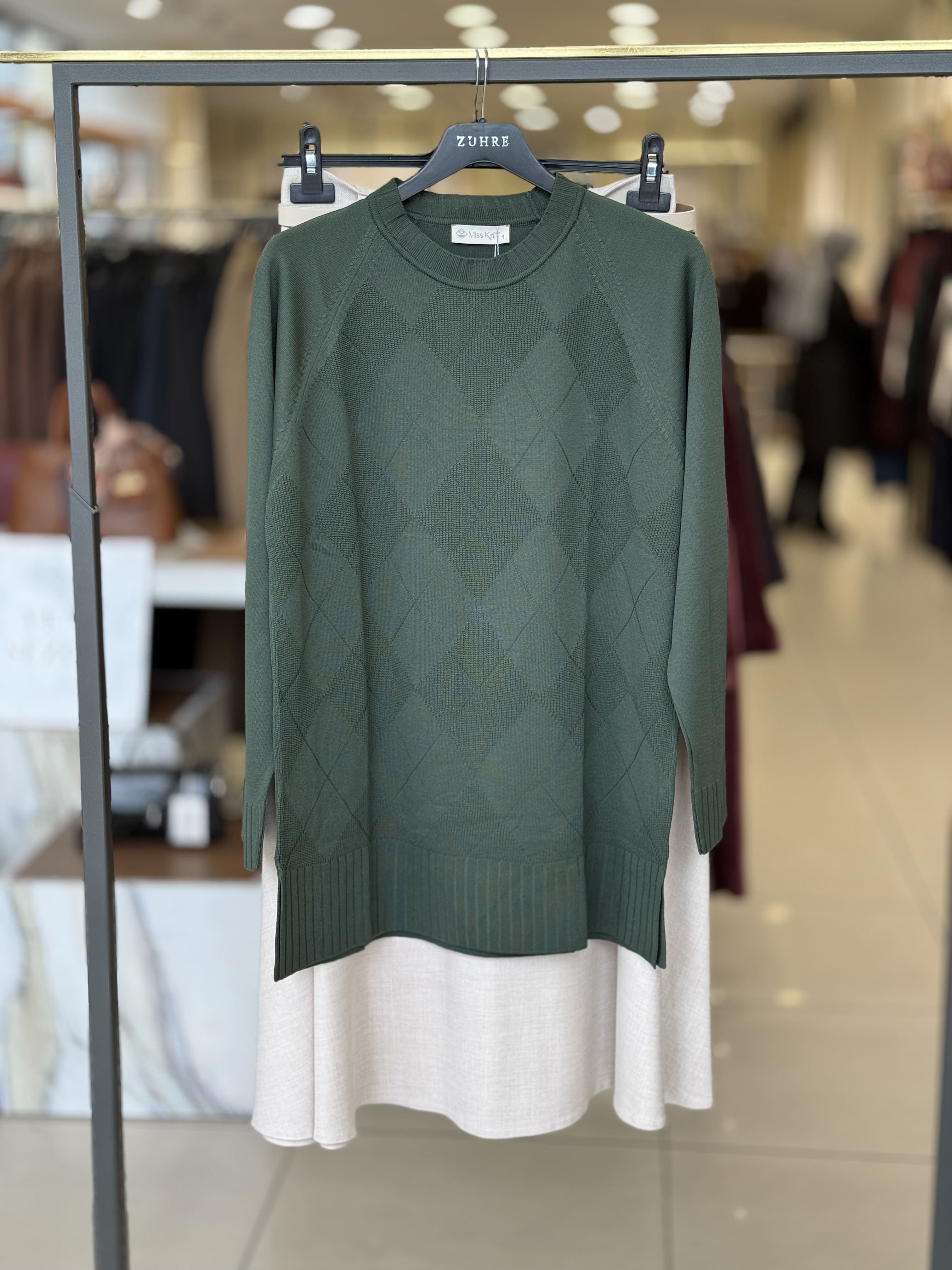 Baklava Desenli Siyah Triko Tunik Mavi 36288