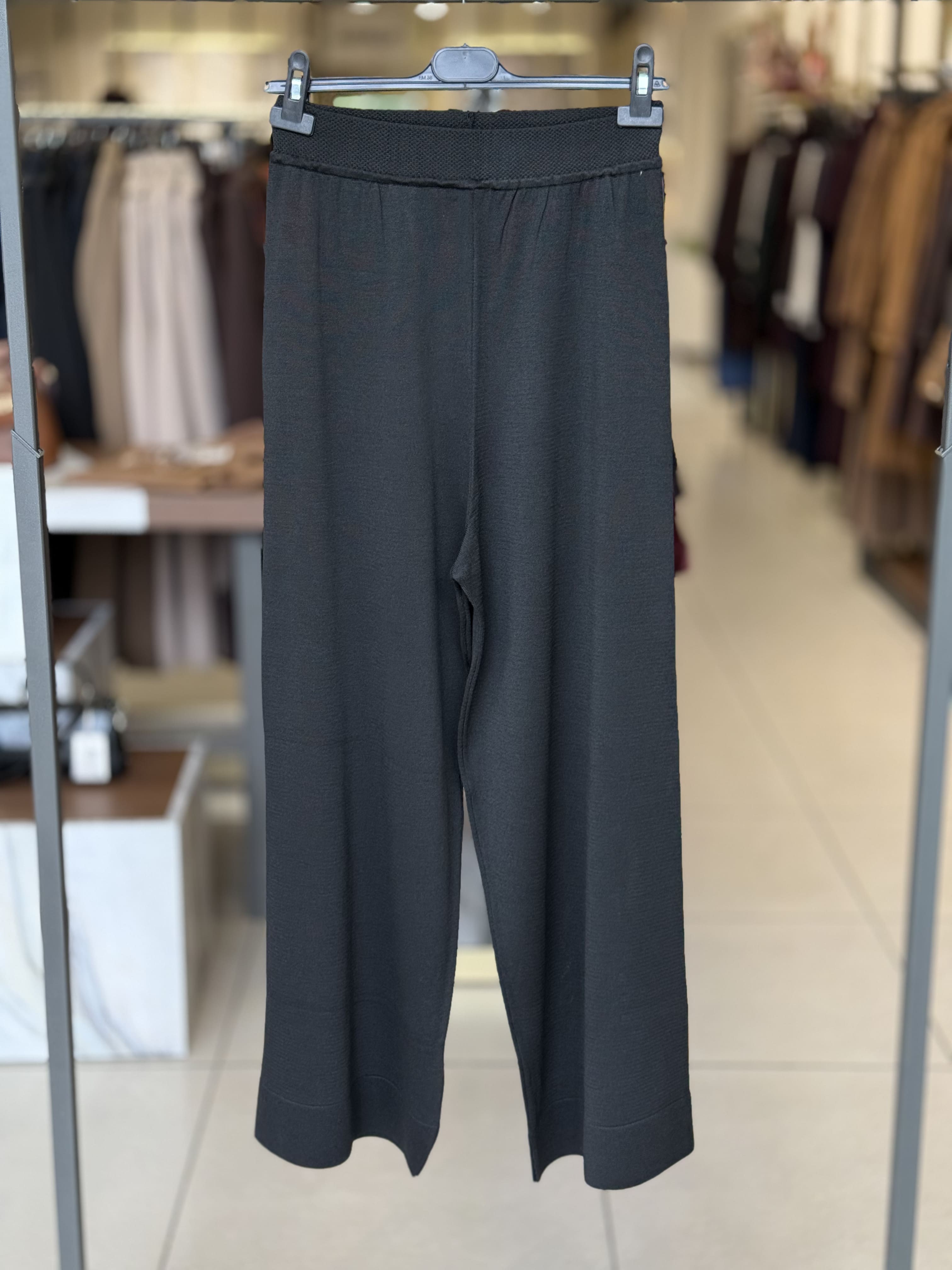 Beli Lastikli Bol Paça Triko Pantolon Siyah 36355