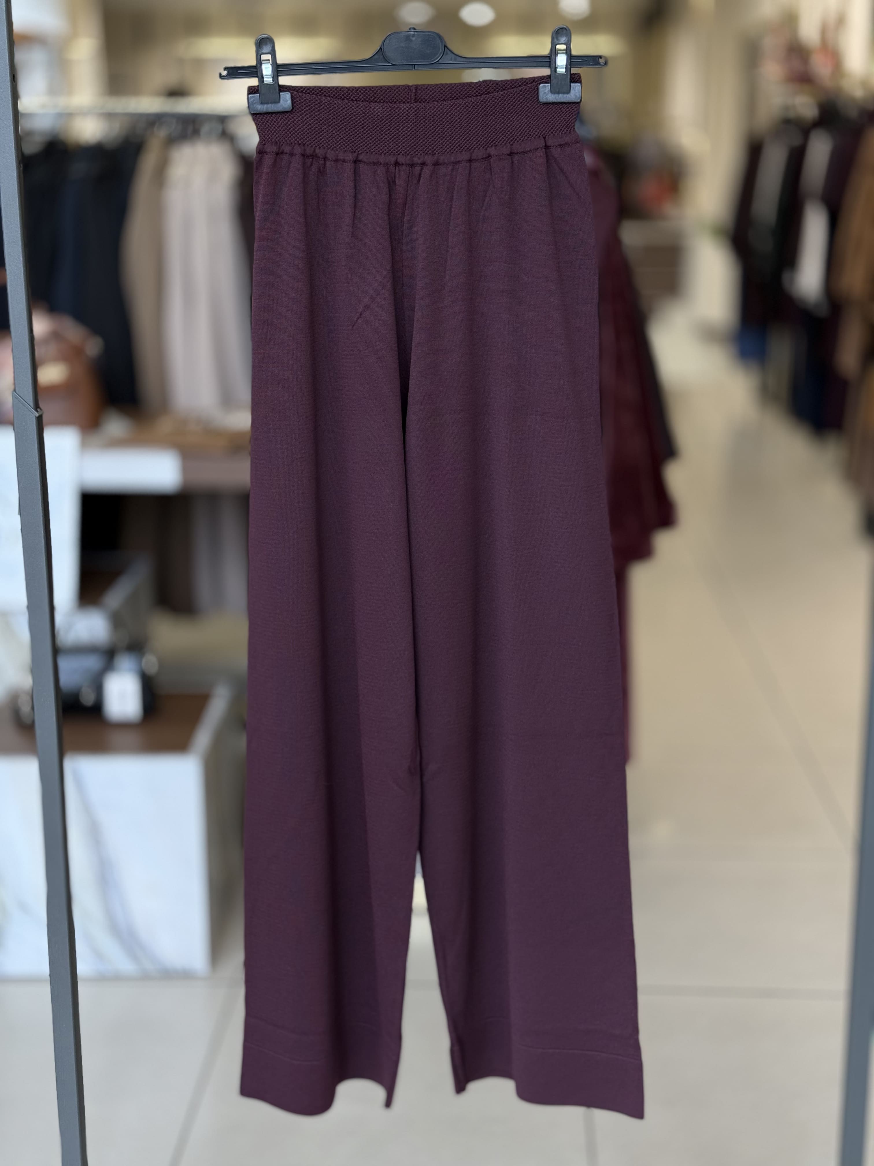 Beli Lastikli Bol Paça Triko Pantolon Bordo 36355