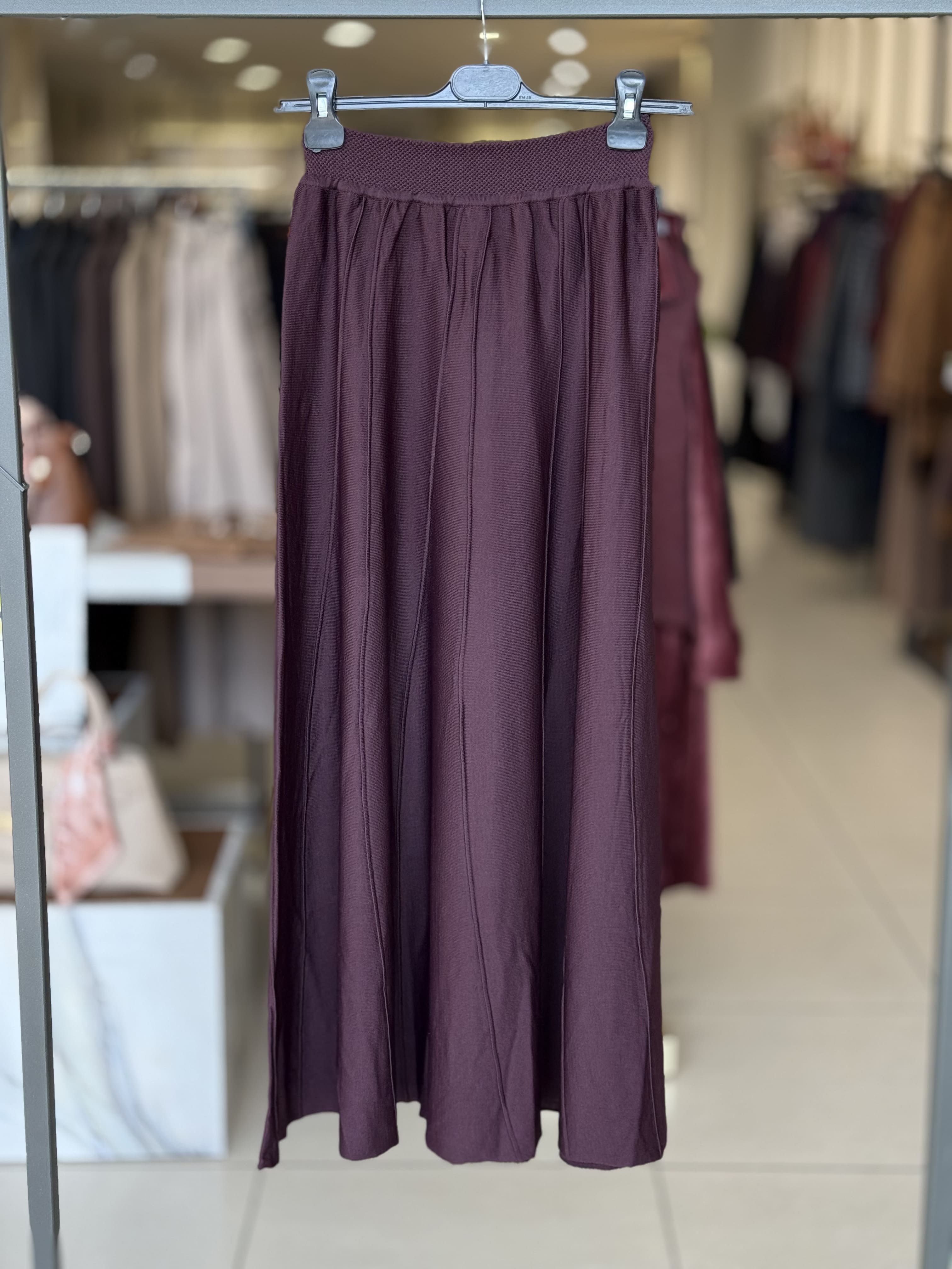 Beli Lastikli Kloş Bordo Triko Etek 36354