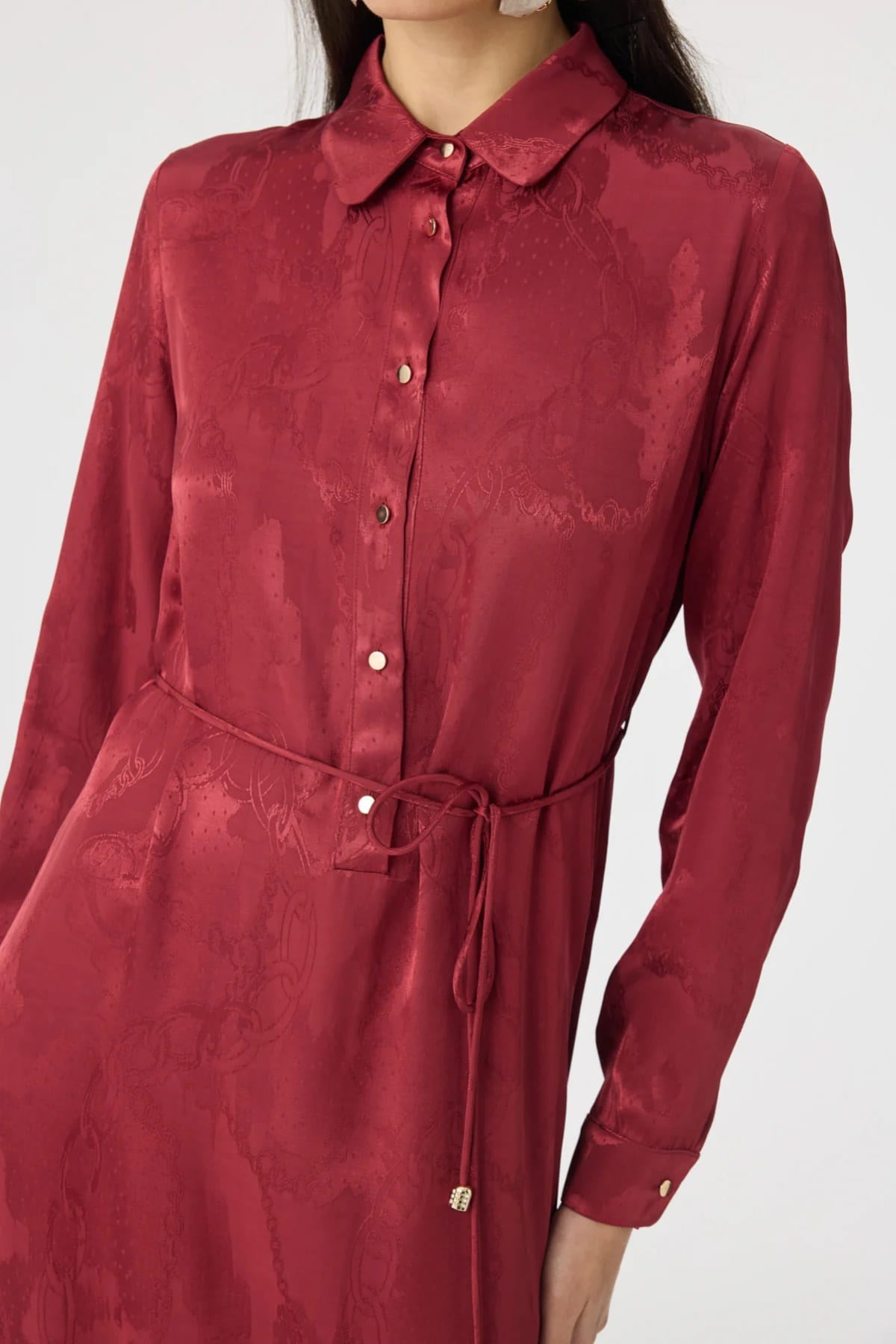 Jakar Desenli Bordo Elbise 0547