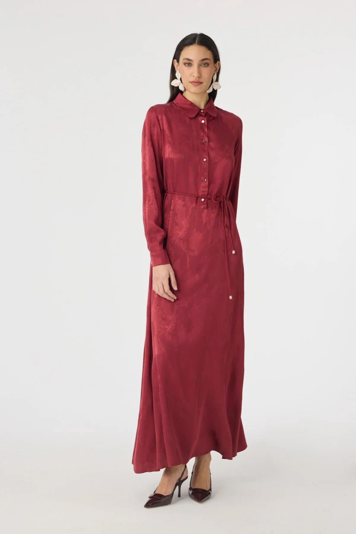 Jakar Desenli Bordo Elbise 0547