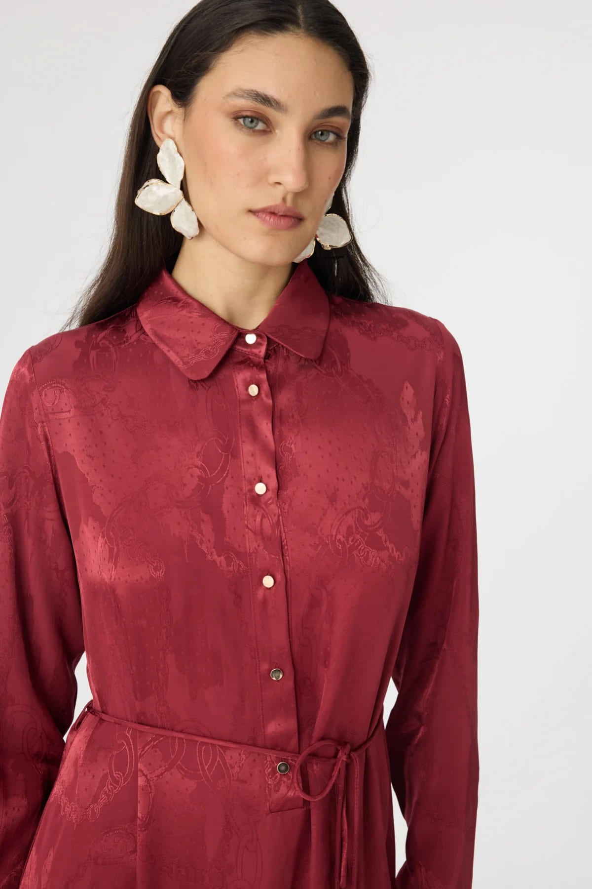 Jakar Desenli Bordo Elbise 0547