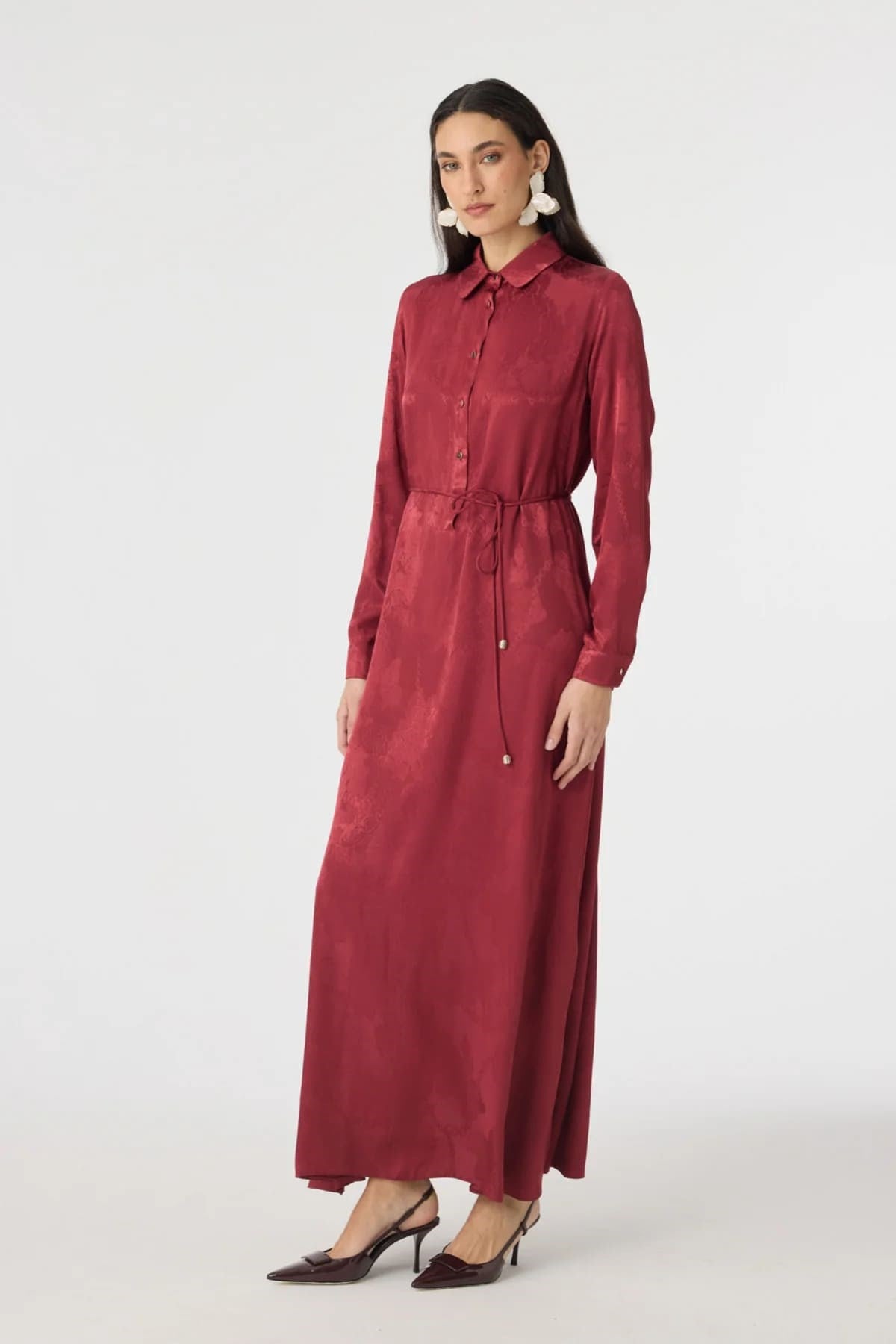 Jakar Desenli Bordo Elbise 0547