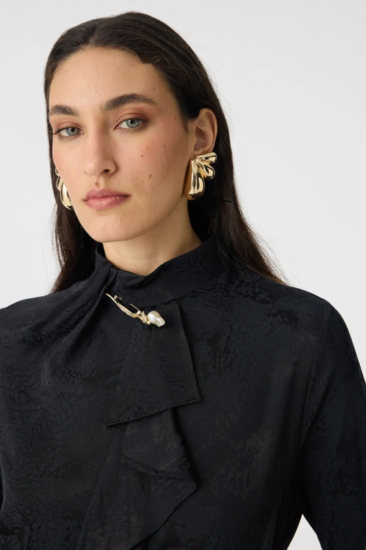 Aksesuar Detaylı Jakarlı Elbise Siyah 0563