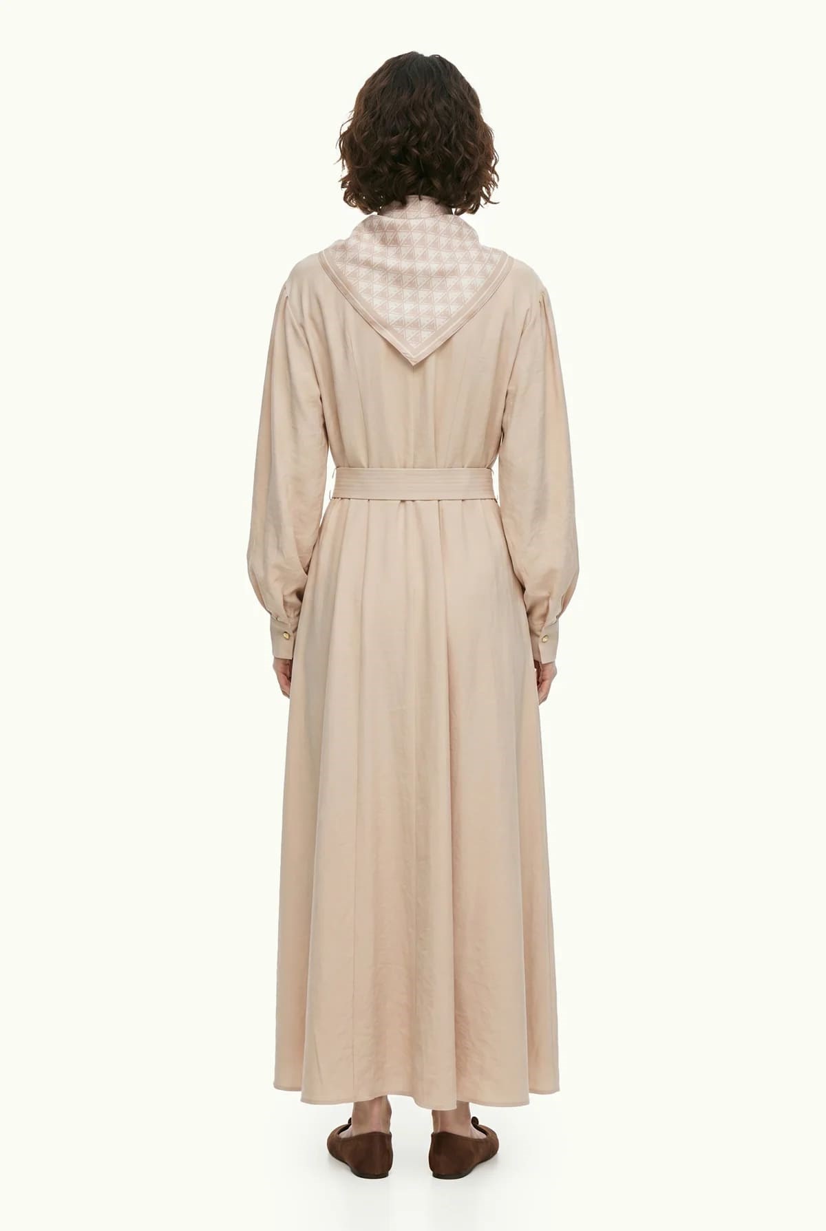 Kuşaklı Şal Detaylı Akışkan Bej Elbise 0579