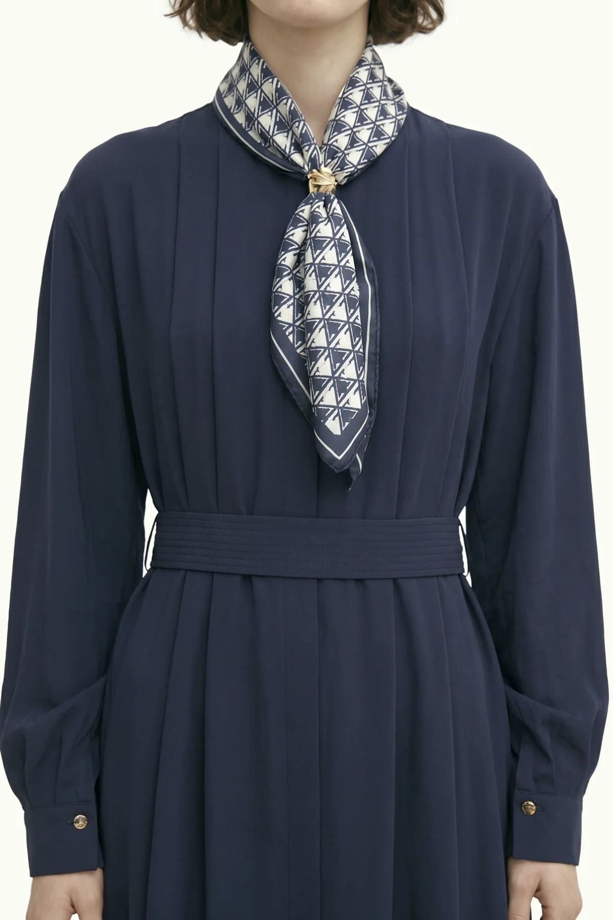 Kuşaklı Şal Detaylı Akışkan Lacivert Elbise 0579