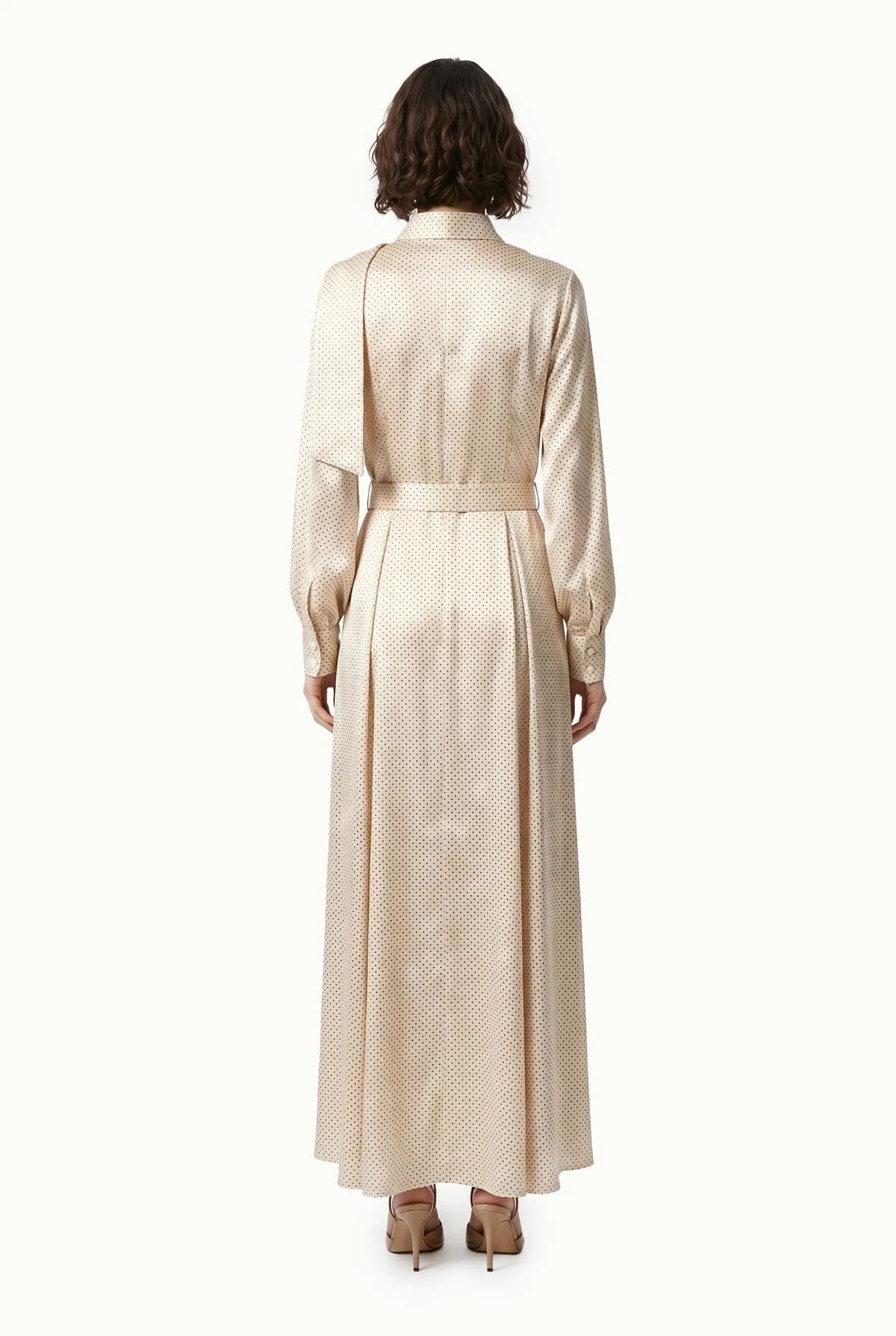 Fular Detaylı Kuşaklı Saten Ekru/siyah Elbise 0601