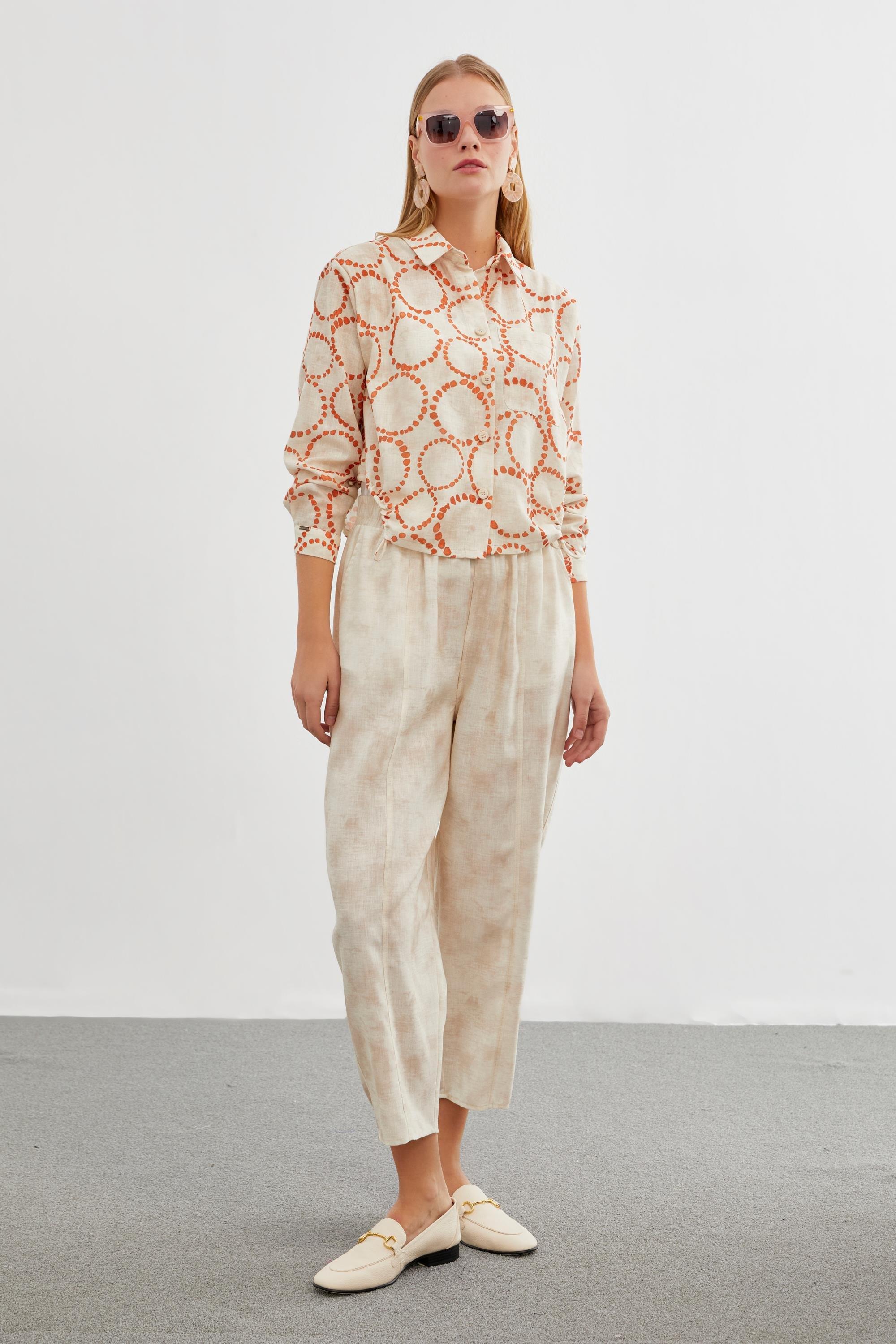 Desenli Cep Detaylı Oranj Gömlek G-0081 