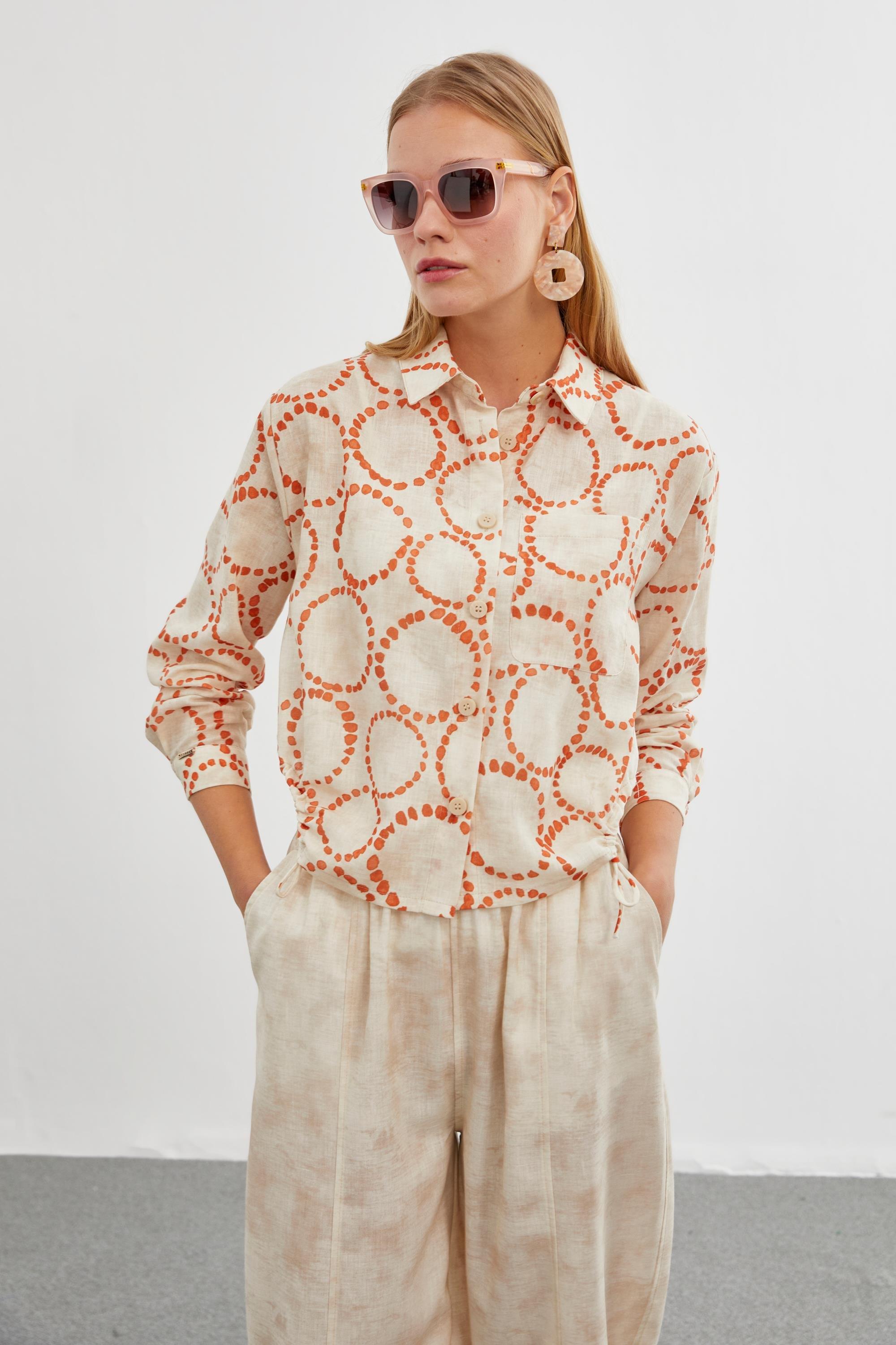 Desenli Cep Detaylı Oranj Gömlek G-0081 