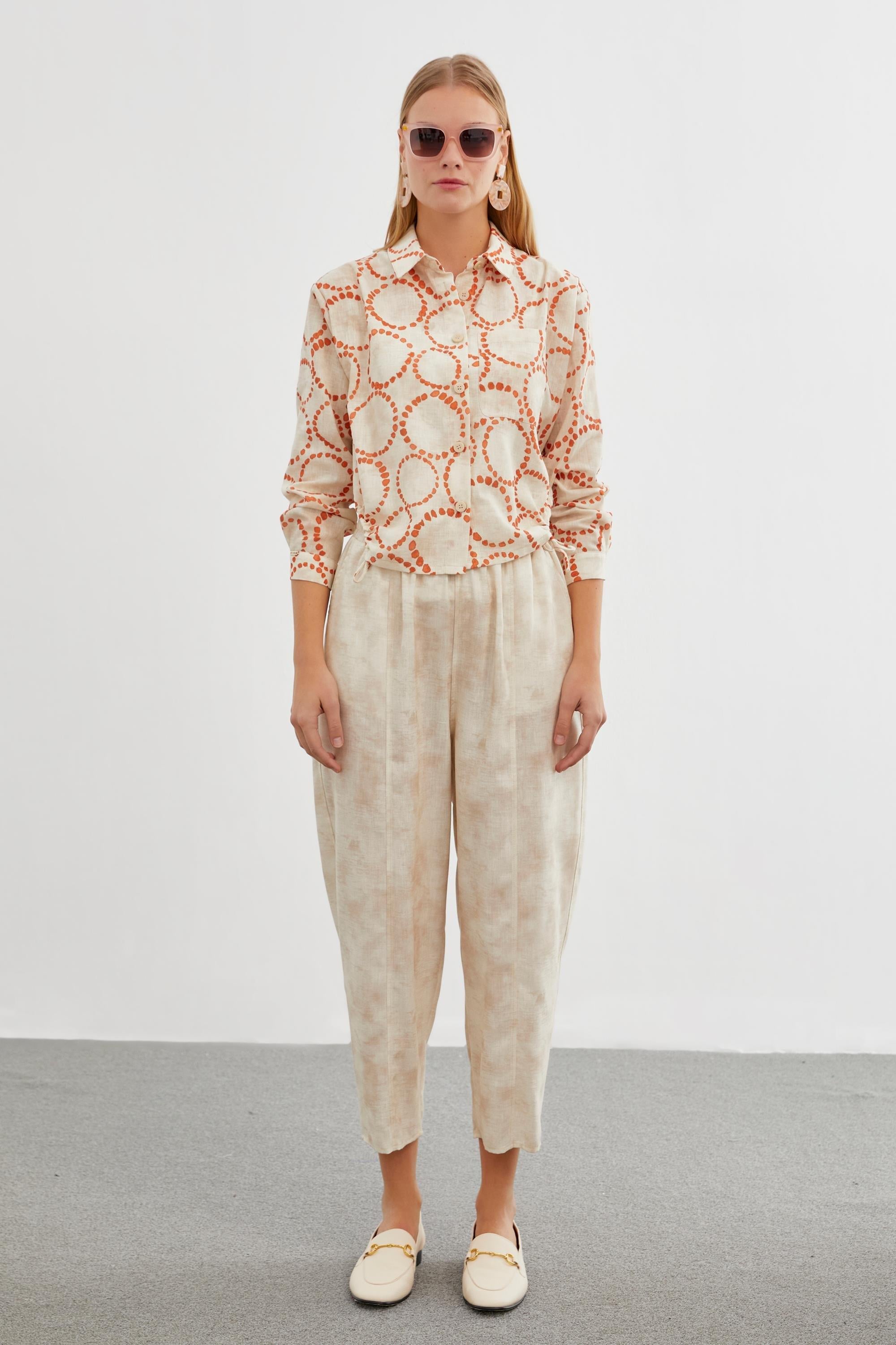 Desenli Cep Detaylı Oranj Gömlek G-0081 