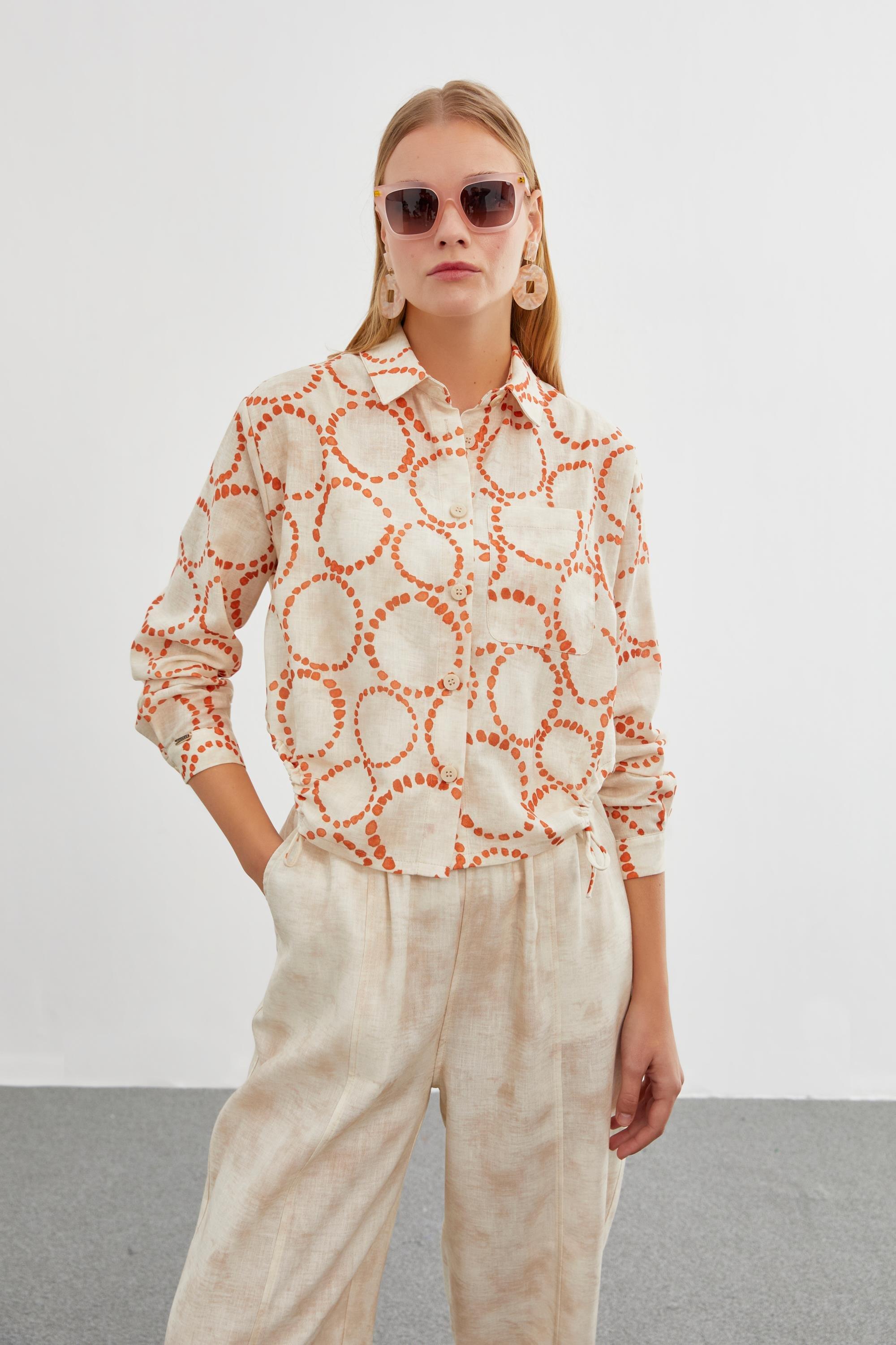 Desenli Cep Detaylı Oranj Gömlek G-0081 