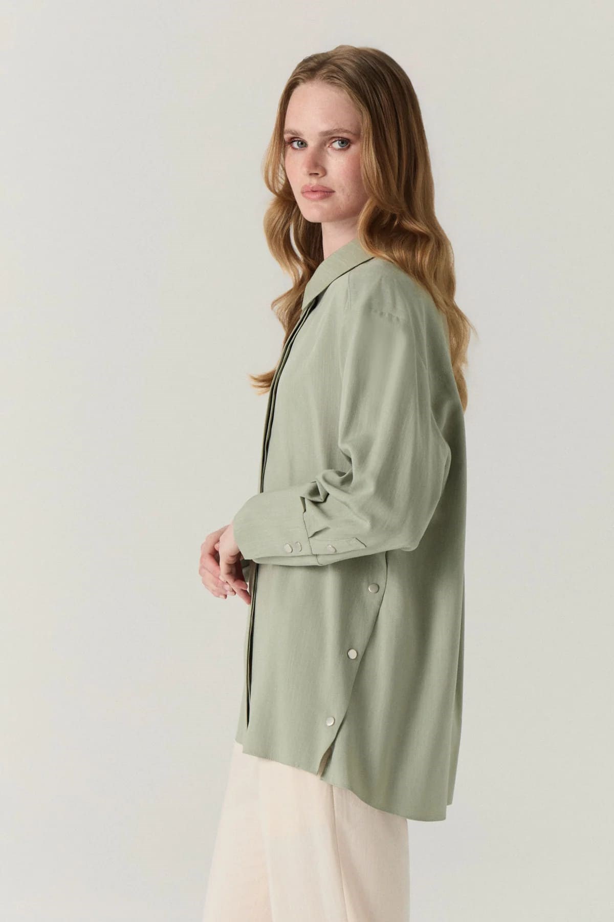 Klasik Yaka Düğmeli Uzun Tunik Ada Çayı Gömlek 0131