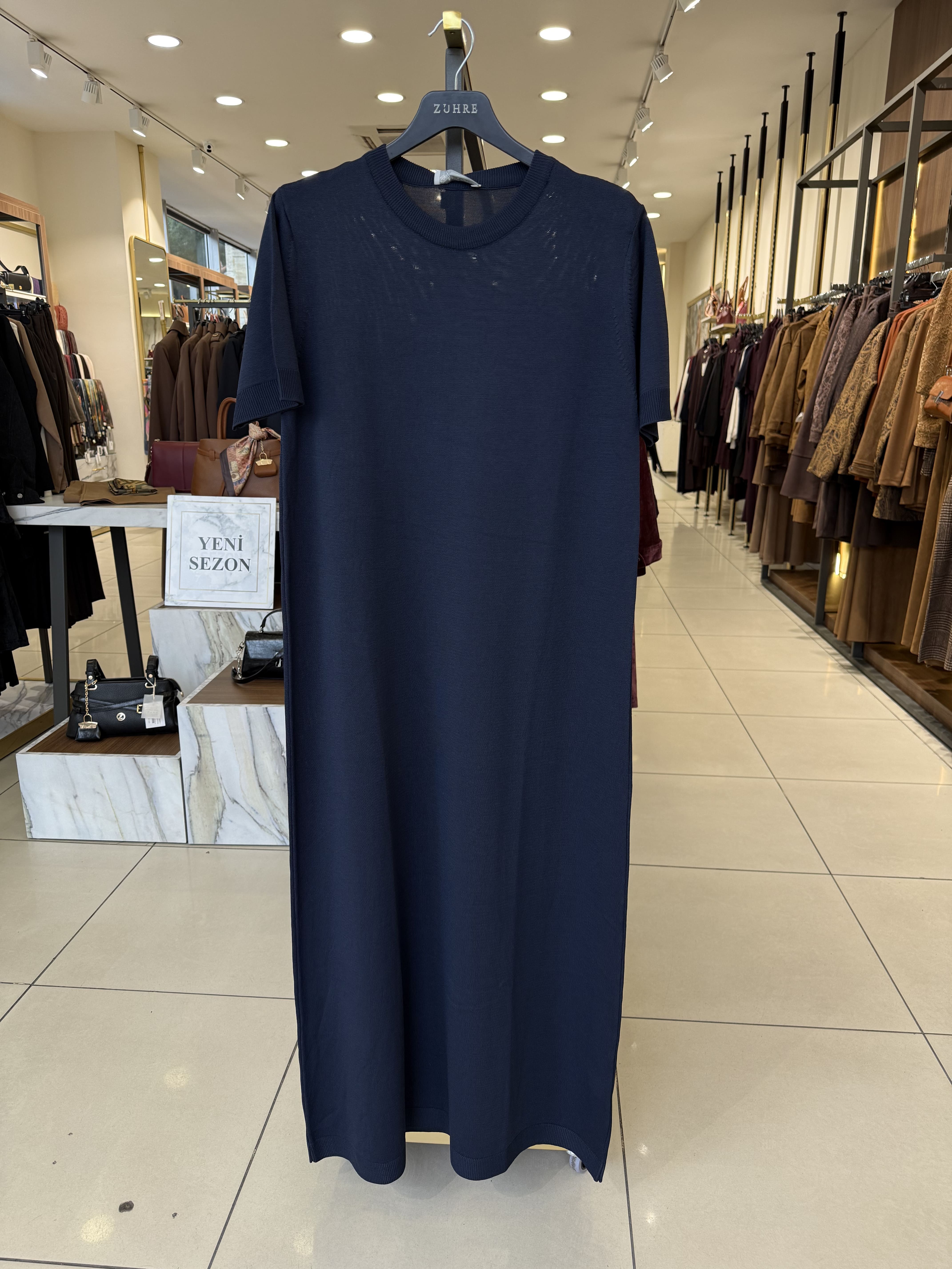 Kısa Kollu Triko İçlik Elbise Lacivert 36367