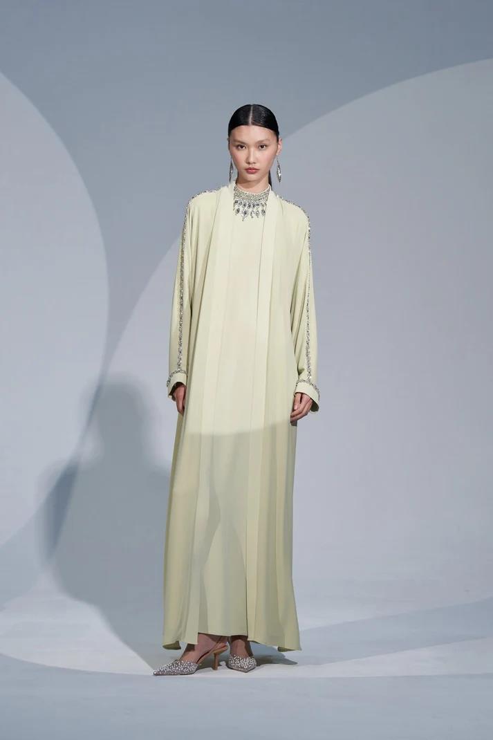Ön Yaka ve Kol İşleme Detaylı İçlik Takım Abaya Mimoza 6230