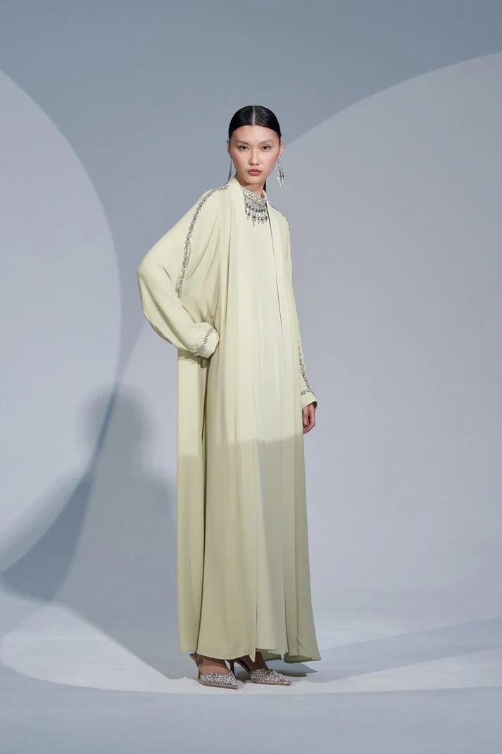 Ön Yaka ve Kol İşleme Detaylı İçlik Takım Abaya Mimoza 6230