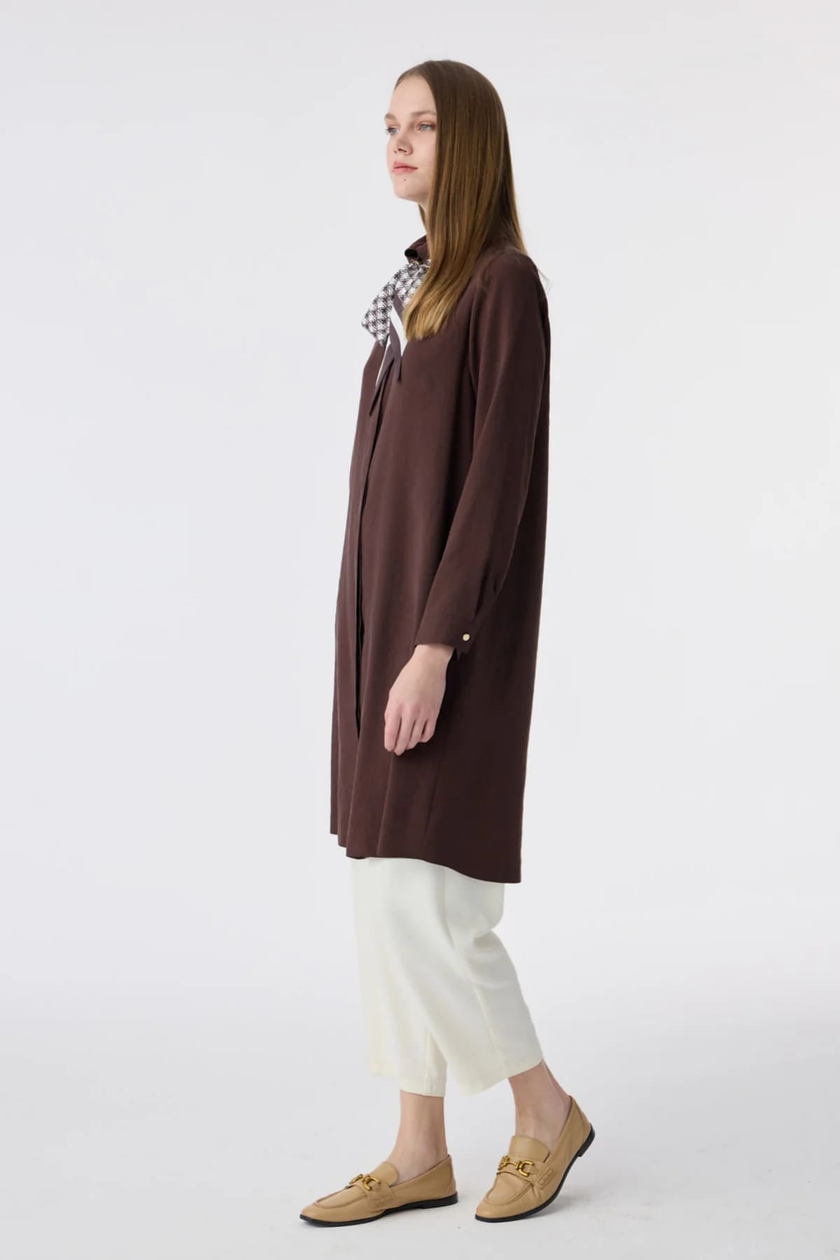 Yaka Detaylı Kahve Tunik 1657