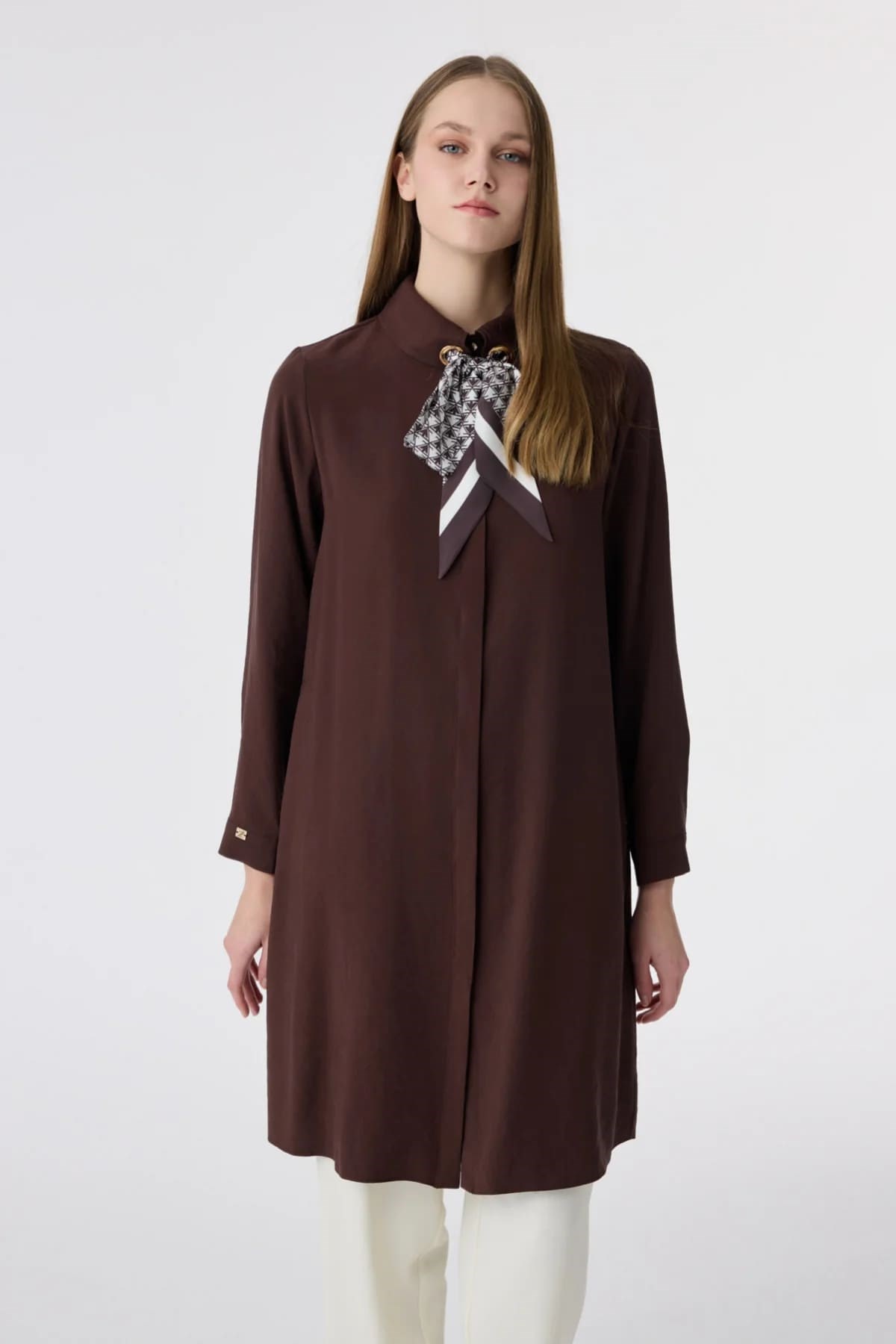 Yaka Detaylı Kahve Tunik 1657