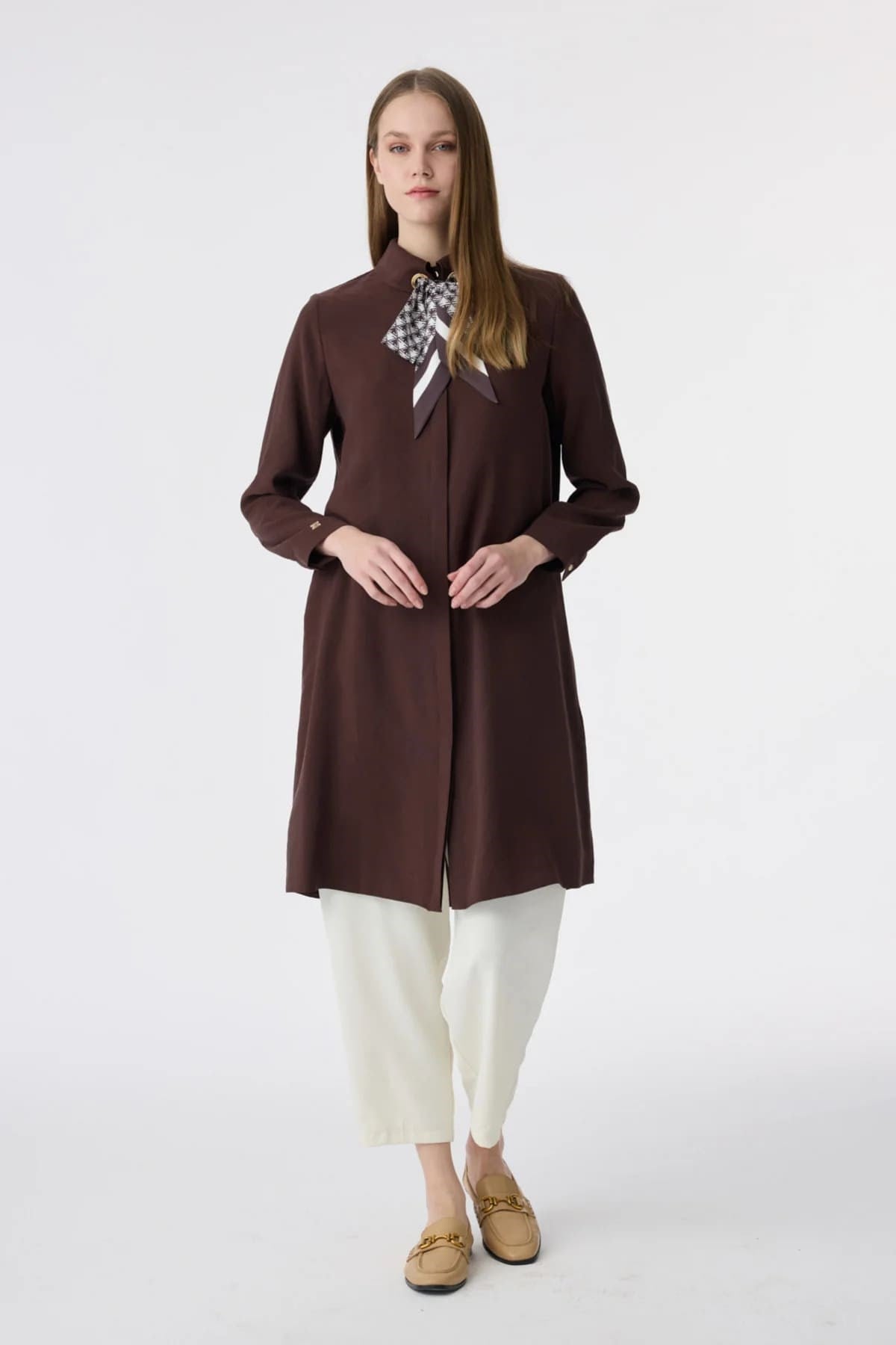 Yaka Detaylı Kahve Tunik 1657