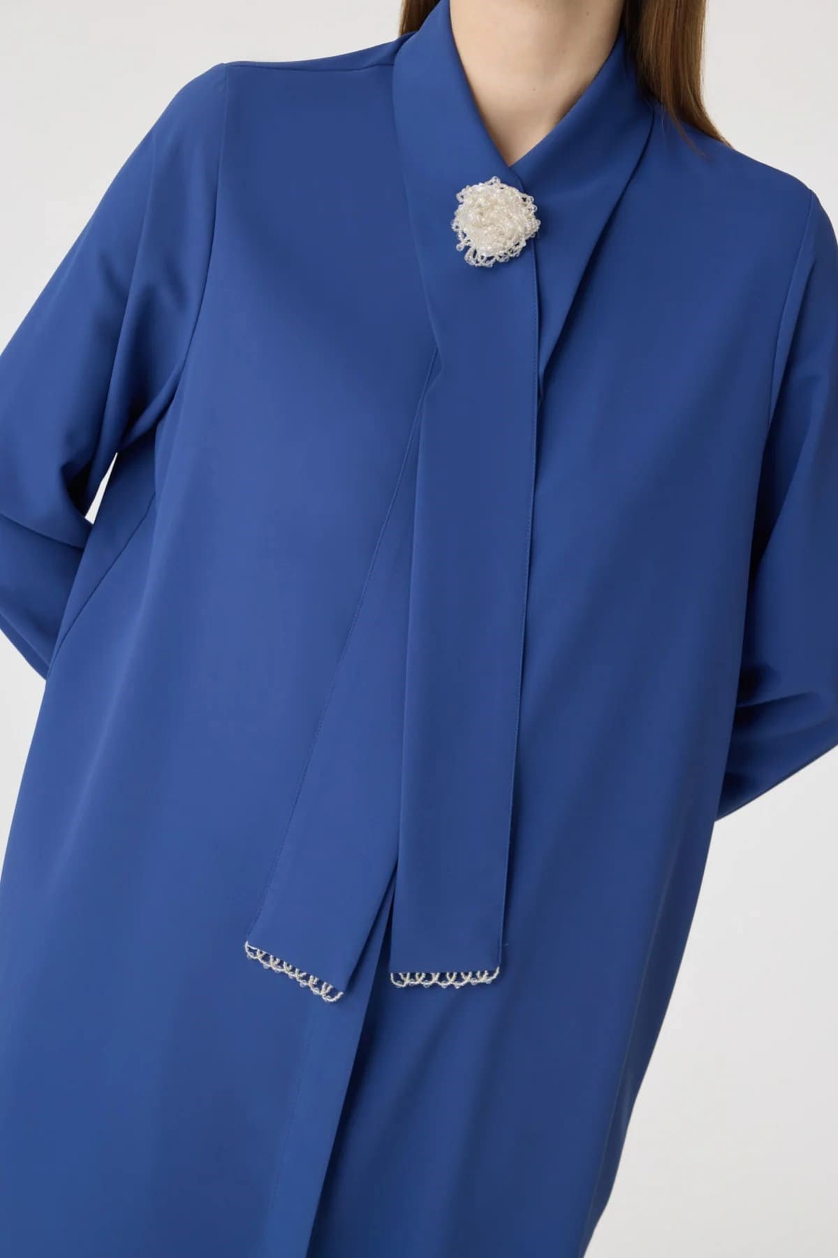 Yaka Broş Detaylı İndigo Tunik 1672
