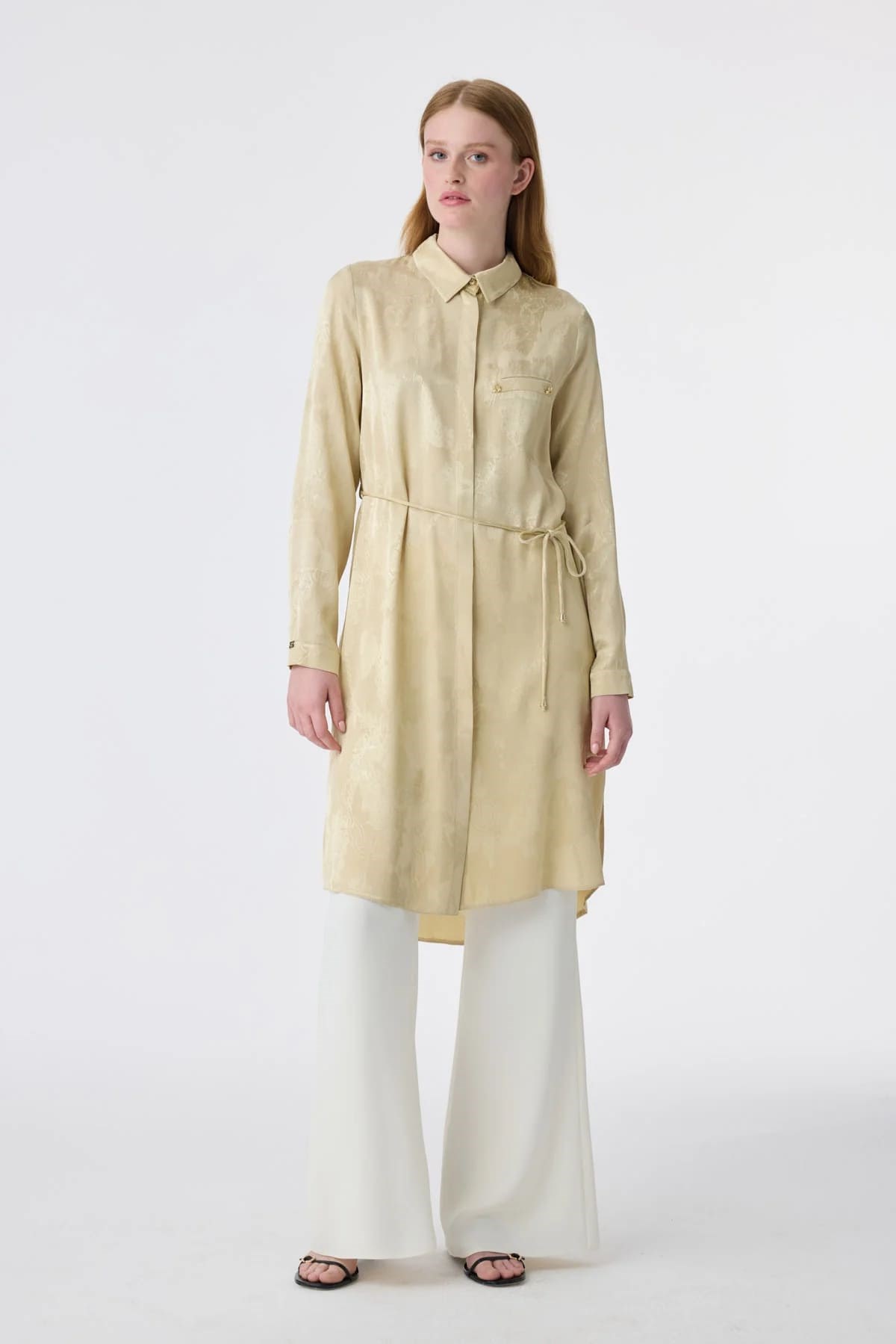 Jakarlı Bağlama Detaylı Gold Tunik 1675