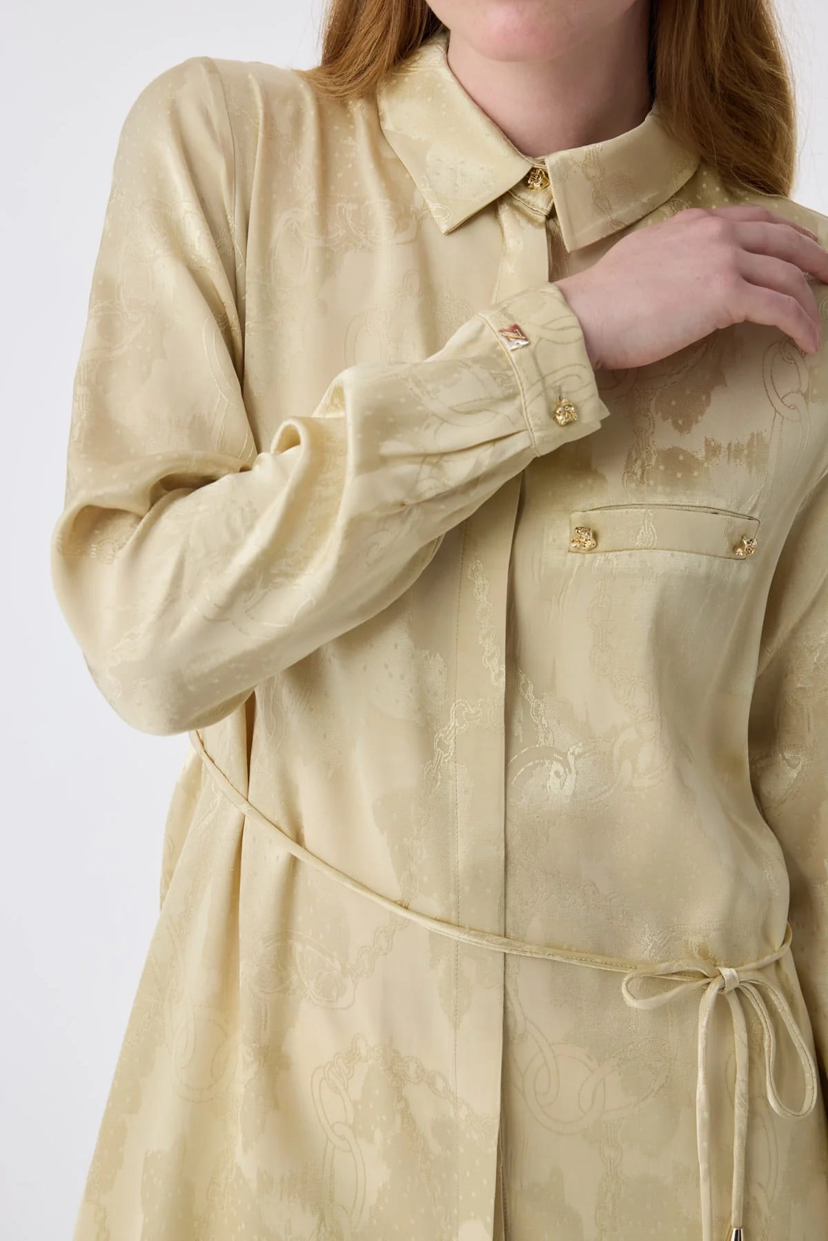 Jakarlı Bağlama Detaylı Gold Tunik 1675