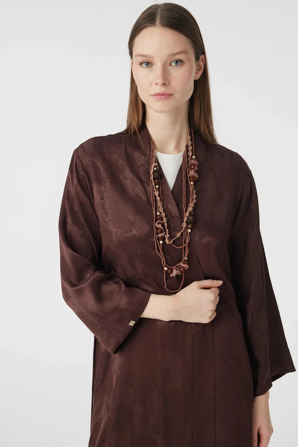 Desenli Uzun Kimono Kahve Takım 1770