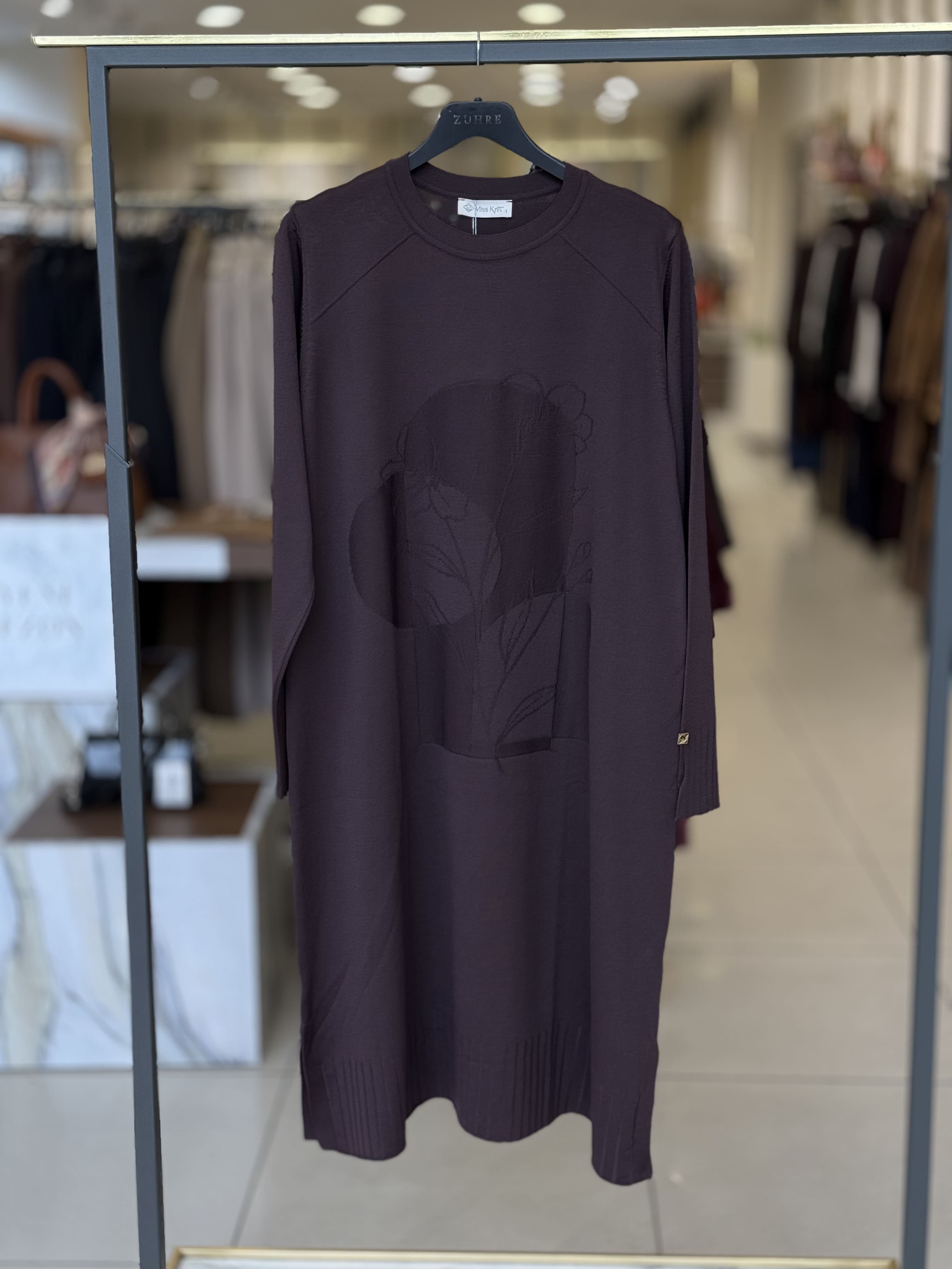 Tonal Desenli Reglan Kol Triko Tunik Kahve 36231