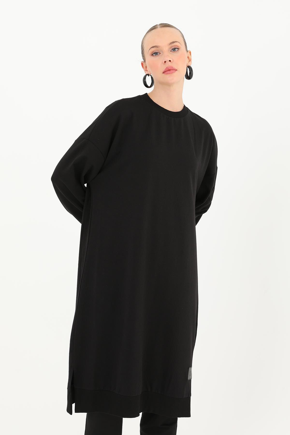 Uzun Düz Siyah Sweatshirt 30645